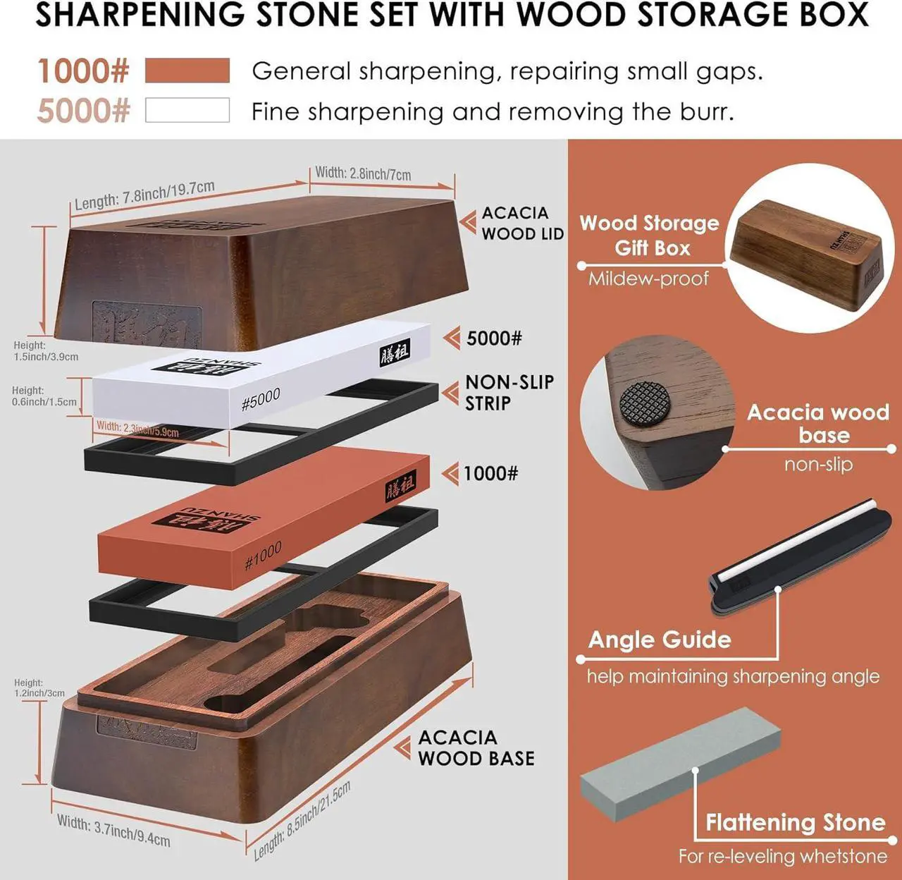 Alt view image 2 of 6 - SHAN ZU 2 Pcs Knife Sharpener Stone Set with Storage Box Whetstone Grit 1000/5000 Knife Sharpening Stone with Non-Slip Silicone Base and Angle Guide Whetstone Knife Sharpening Kit for Kitchen Knives