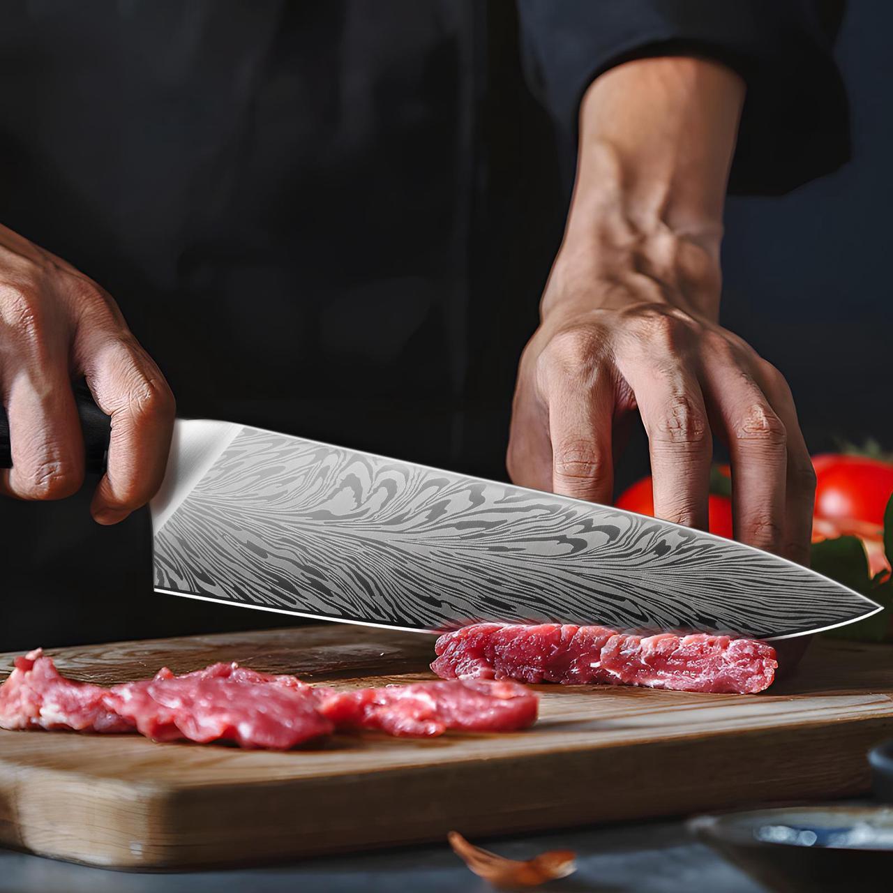 Alt view image 6 of 7 - SHAN ZU Chef Knife in Powder Steel, Japanese Kitchen Knife 8 Inch, Ultra Sharp Chef's Knife, High Carbon Japanese Knife with Ergonomic Pakkawood Handle Professional Utility Knives for Meat Vegetable