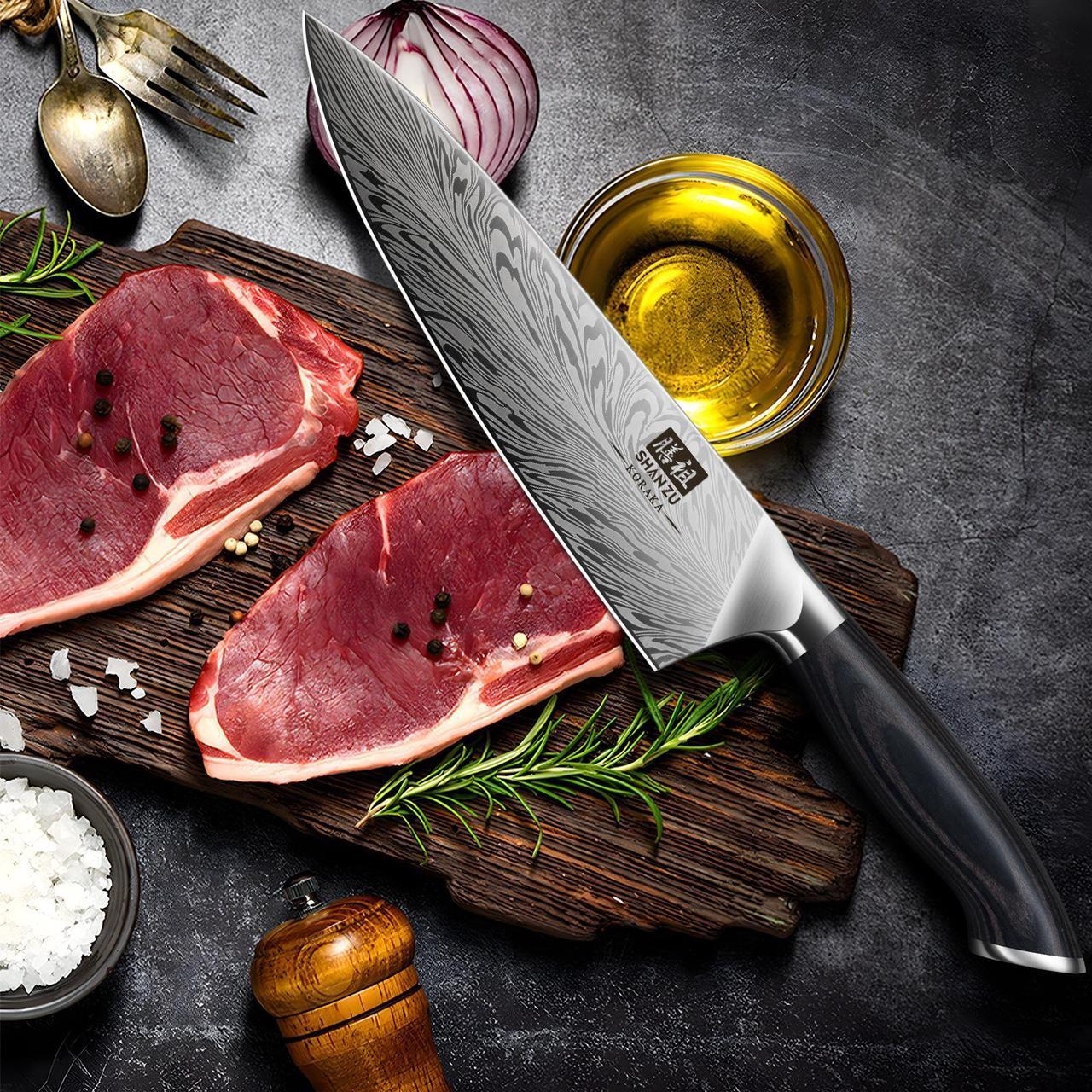 Alt view image 7 of 7 - SHAN ZU Chef Knife in Powder Steel, Japanese Kitchen Knife 8 Inch, Ultra Sharp Chef's Knife, High Carbon Japanese Knife with Ergonomic Pakkawood Handle Professional Utility Knives for Meat Vegetable