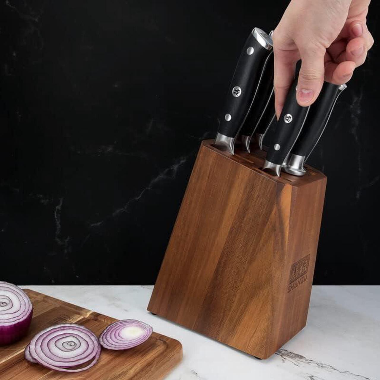 Alt view image 7 of 7 - SHAN ZU Damascus Kitchen Knife Set, 7-Piece Professional Knife Sets for Chefs, Japanese Super Steel Damascus Kitchen Knife Set With G10 Handle Knife Block Set