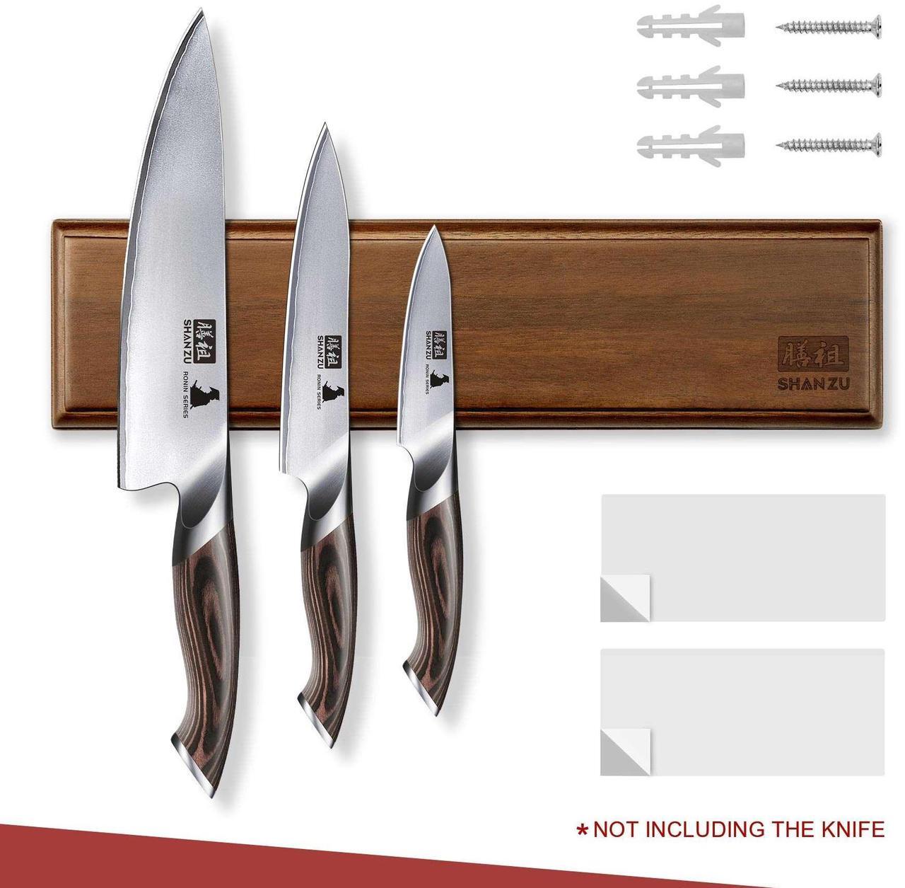 Alt view image 6 of 7 - Shan Zu Magnetic Knife Holder for Wall 12 Inch, Powerful Magnetic Knife Strip, Acacia Wood Magnet Knife Rack for Kitchen Knives & Tools