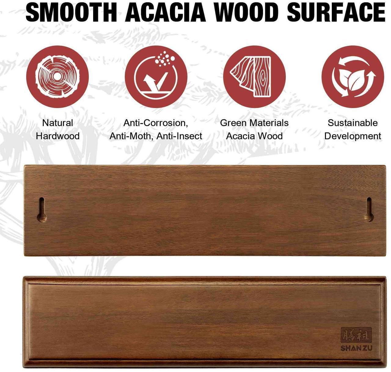 Alt view image 5 of 7 - Shan Zu Magnetic Knife Holder for Wall 12 Inch, Powerful Magnetic Knife Strip, Acacia Wood Magnet Knife Rack for Kitchen Knives & Tools