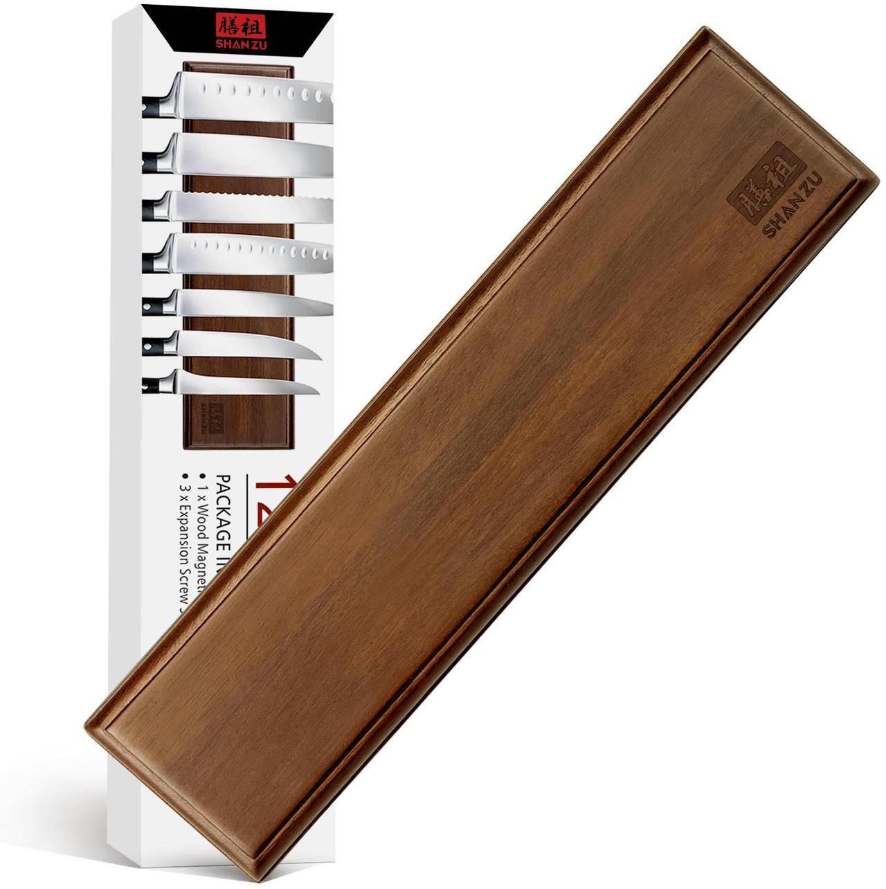 Main image of Shan Zu Magnetic Knife Holder for Wall 12 Inch, Powerful Magnetic Knife Strip, Acacia Wood Magnet Knife Rack for Kitchen Knives & Tools