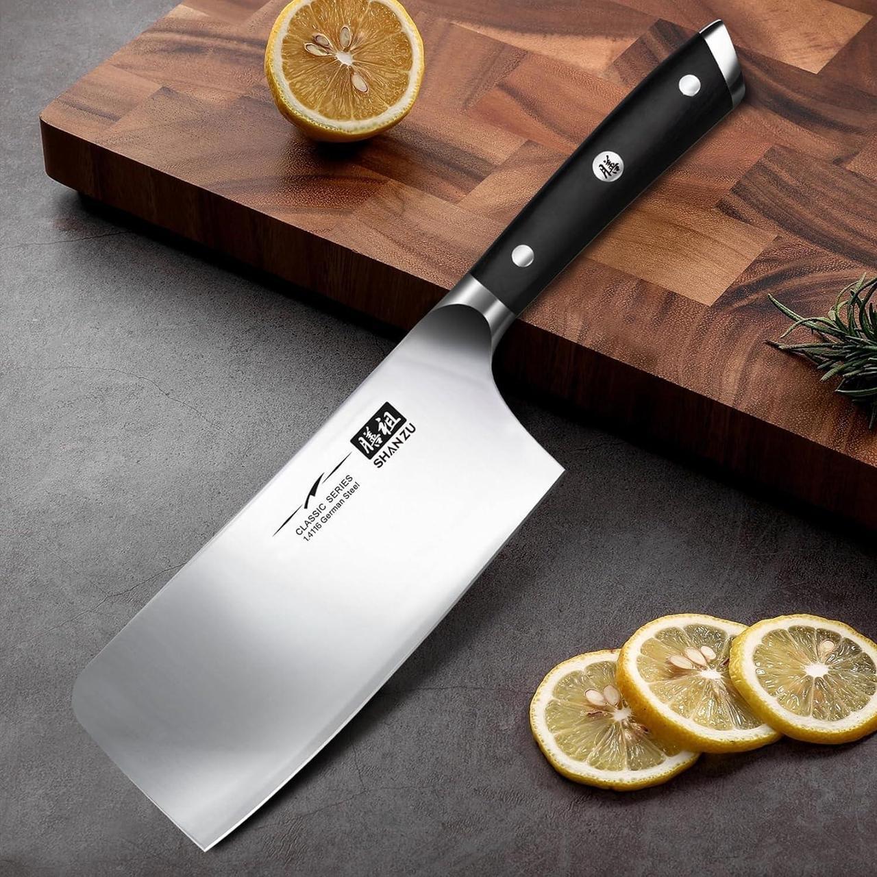 Alt view image 7 of 7 - SHAN ZU Cleaver Knife, Japanese Kitchen Knives 7 Inch High-Carbon German Butcher Chef Knife Stainless Steel Sharp Chopper Chinese Carving Knife Professional Utility Knife with Pakkawood Handle