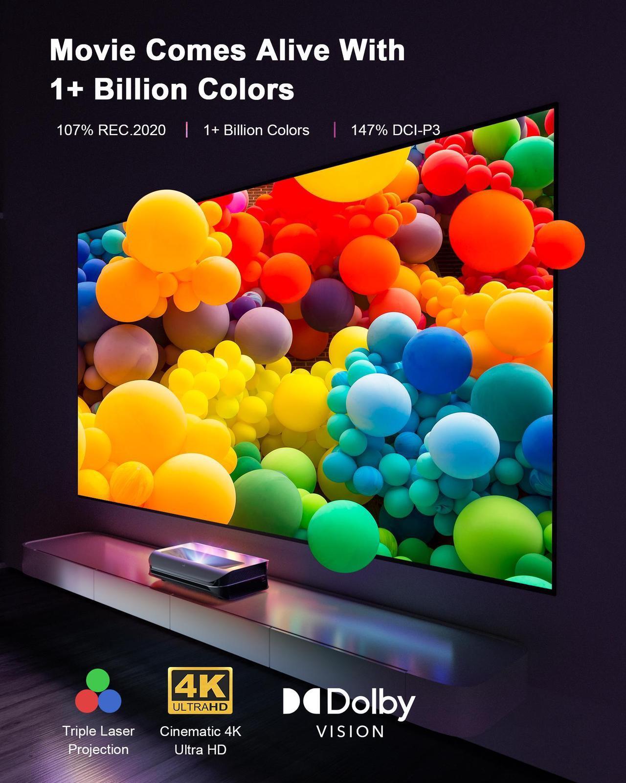 Alt view image 3 of 7 - AWOL VISION LTV-2500 4K UHD Ultra Short Throw Triple Laser Projector, 3D, 150", HDR10+, UST Projector Laser TV