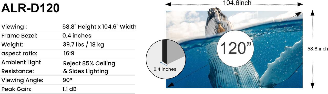 Alt view image 7 of 7 - AWOL VISION 120" UST Projector Screen for Bright Day Light Using, 85% Ambient Light Rejecting (ALR) Fresnel Projector Screen for Ultra Short Throw Projector, Fixed Frame, Active 3D