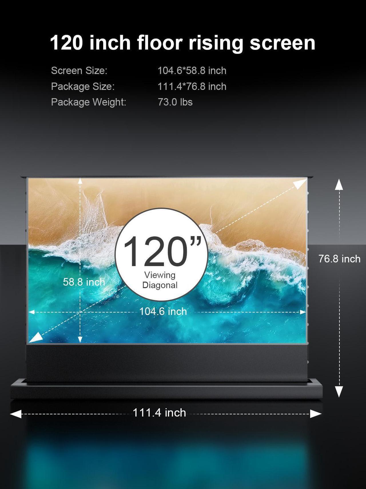 Alt view image 7 of 7 - AWOL VISION 120" Motorized ALR Floor Rising Projector Screen for Ultra Short Throw Projector, Floor Stand Screen for Home Theater, 4K/8K Ultra HD, Active 3D, 95% Ambient Light Rejecting-ALR-F220C