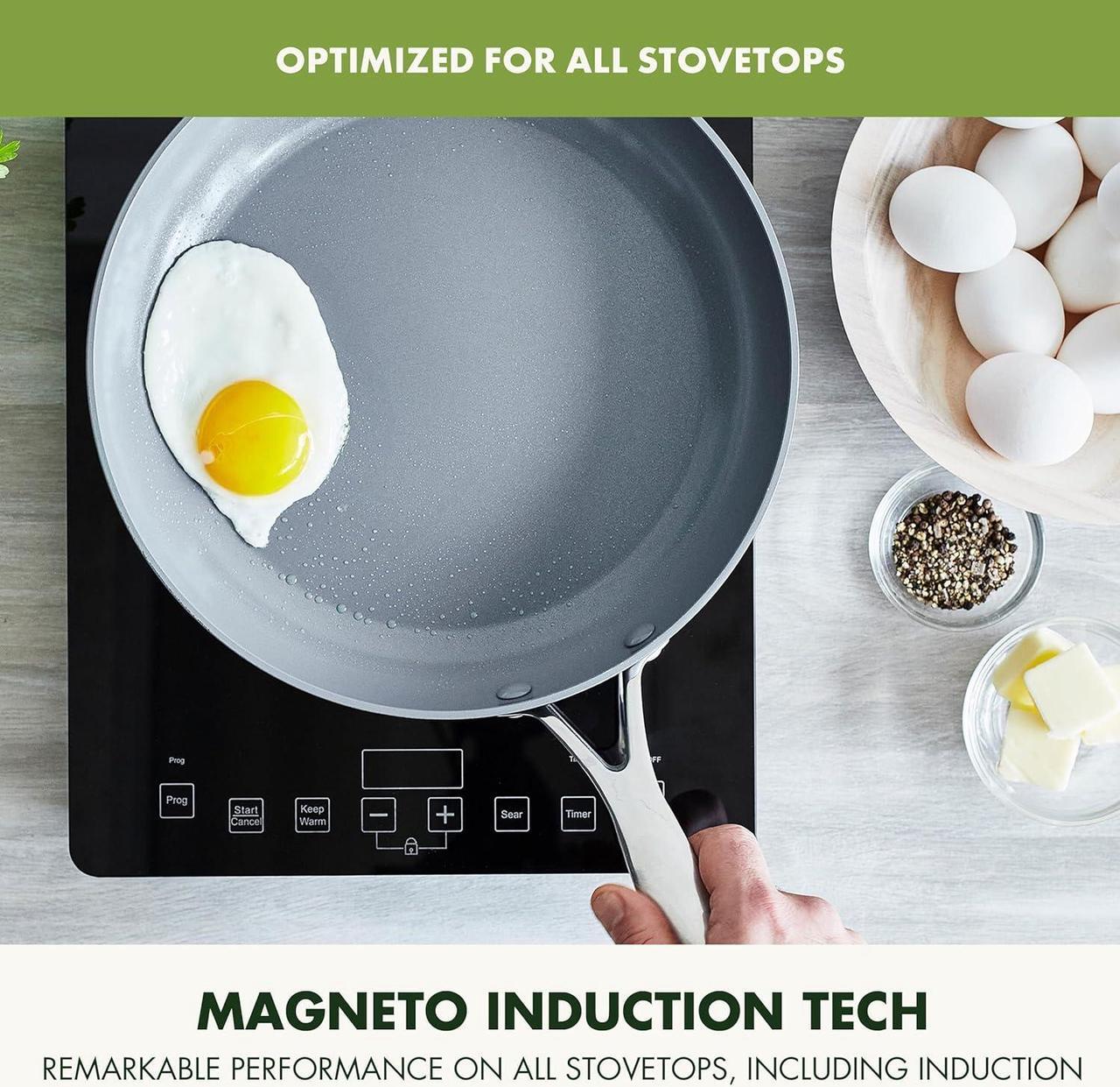 Alt view image 4 of 7 - GreenPan Valencia Pro 12" Skillet, PFOA and PFAS-Free, Healthy Ceramic Nonstick: Hard Anodized Pan for Non-Toxic Cooking Induction & Dishwasher Safe Oven-Safe to 600°F Easy Clean, Gray