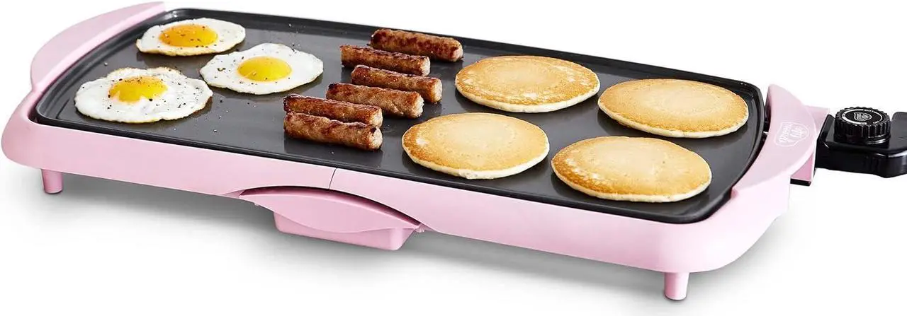 GreenLife Healthy Ceramic Nonstick, Extra Large 20" Electric Griddle for Pancakes Eggs Burgers and More, Stay Cool Handles, Removable Drip Tray, Adjustable Temperature Control, PFAS-Free, Pink