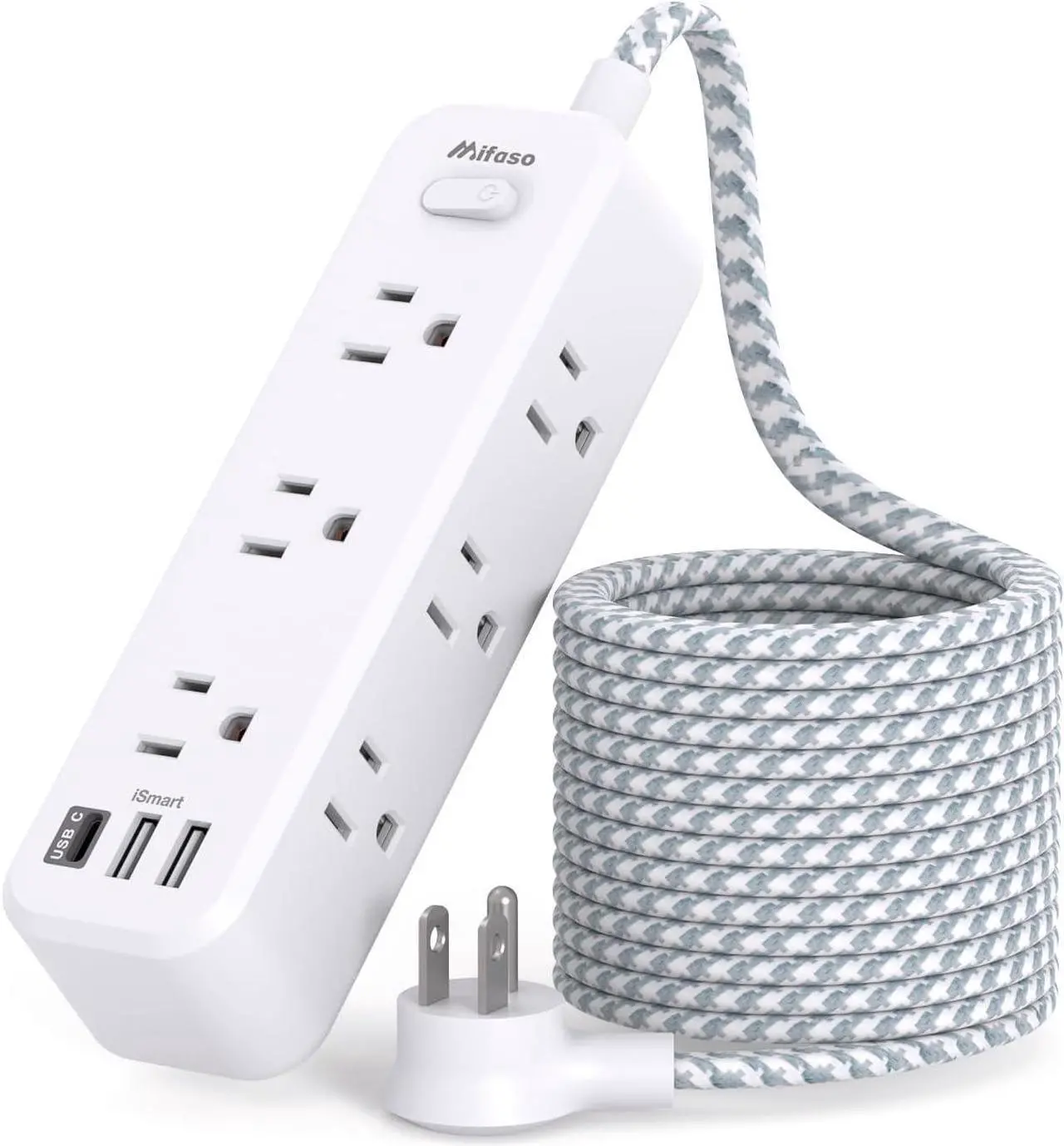 Surge Protector Power Strip, Braided Extension Cord with 9 AC Outlets 2 USB-A 1 USB-C Ports, 5ft Flat Plug Outlet Extension, 3 Sided Desktop Charging Station for Home,Office, Dorm, Travel, 900J