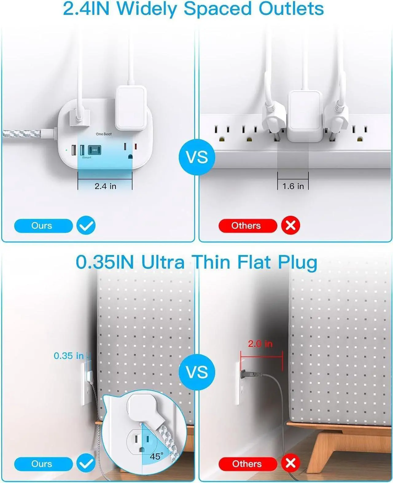 Alt view image 4 of 7 - Cruise Ship Essentials, Travel Power Strip with USB C, Flat Plug Extension Cord 10 FT with 3 Outlets 4 USB Ports(2 USB C), Desk Wall Outlet Extender, Non Surge Protector for Cruise, Dorm Room, ETL