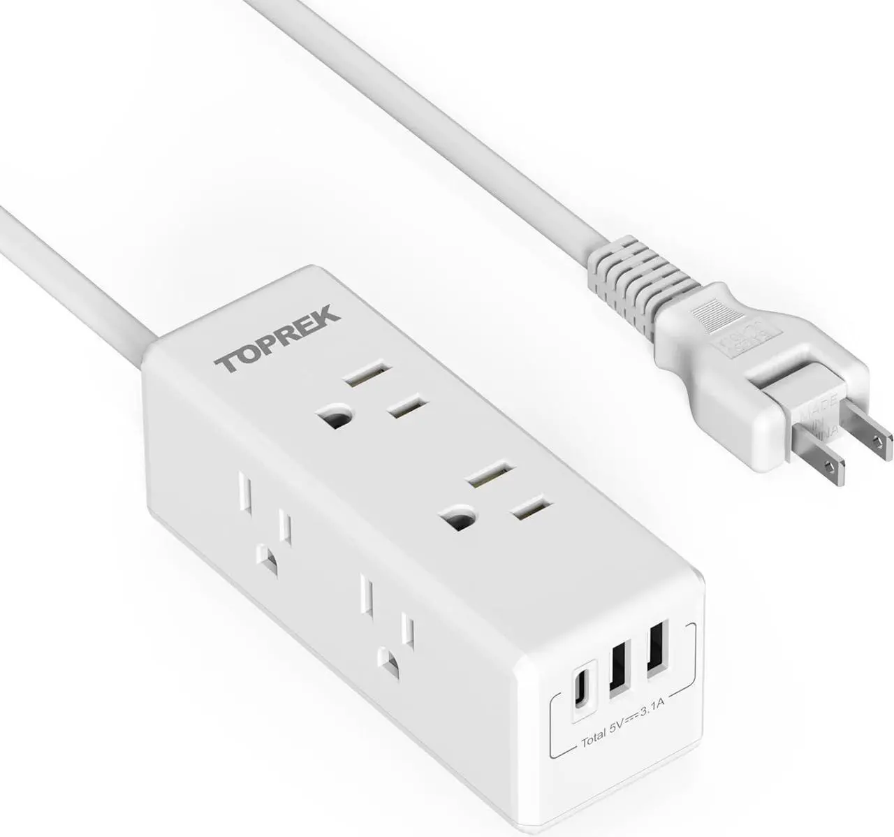 Main image of 2 Prong Power Strip, TOPREK 2 Prong to 3 Prong Outlet Adapter, 1440J 2 Prong Surge Protector with 6 Outlets & 3 USB, 5FT 2 Prong Extension Cord with Swiveling Flat Plug, Ideal for Non-Grounded Outlet
