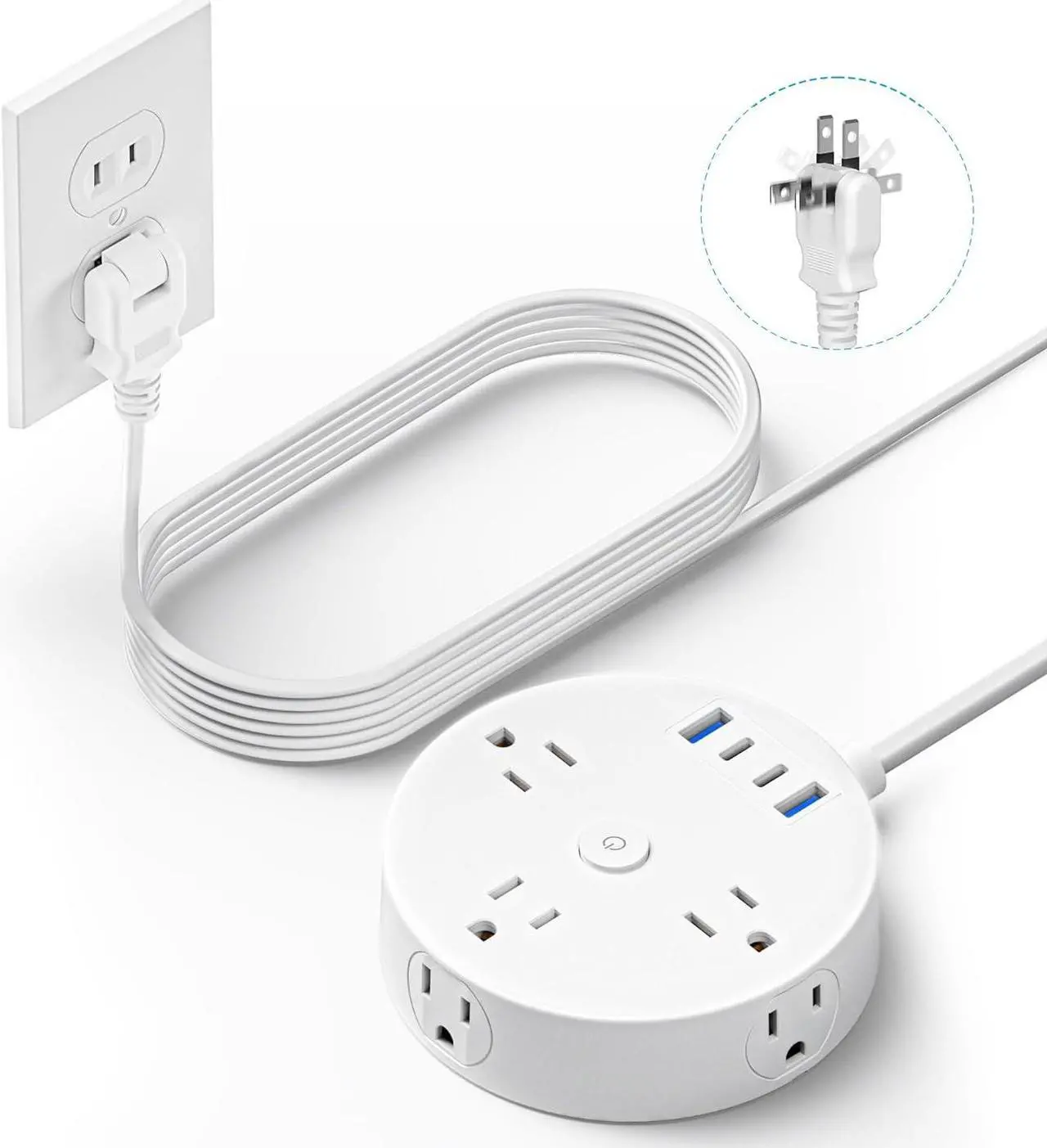 Main image of 10FT 2 Prong Power Strip, Yozisital 2 Prong to 3 Prong Outlet Adapter, Flat Extension Cord, Surge Protector with Rotating Plug, 6 Outlets 4 USB(2 USB C), Wall Mount, Ideal for Non-Grounded Outlets