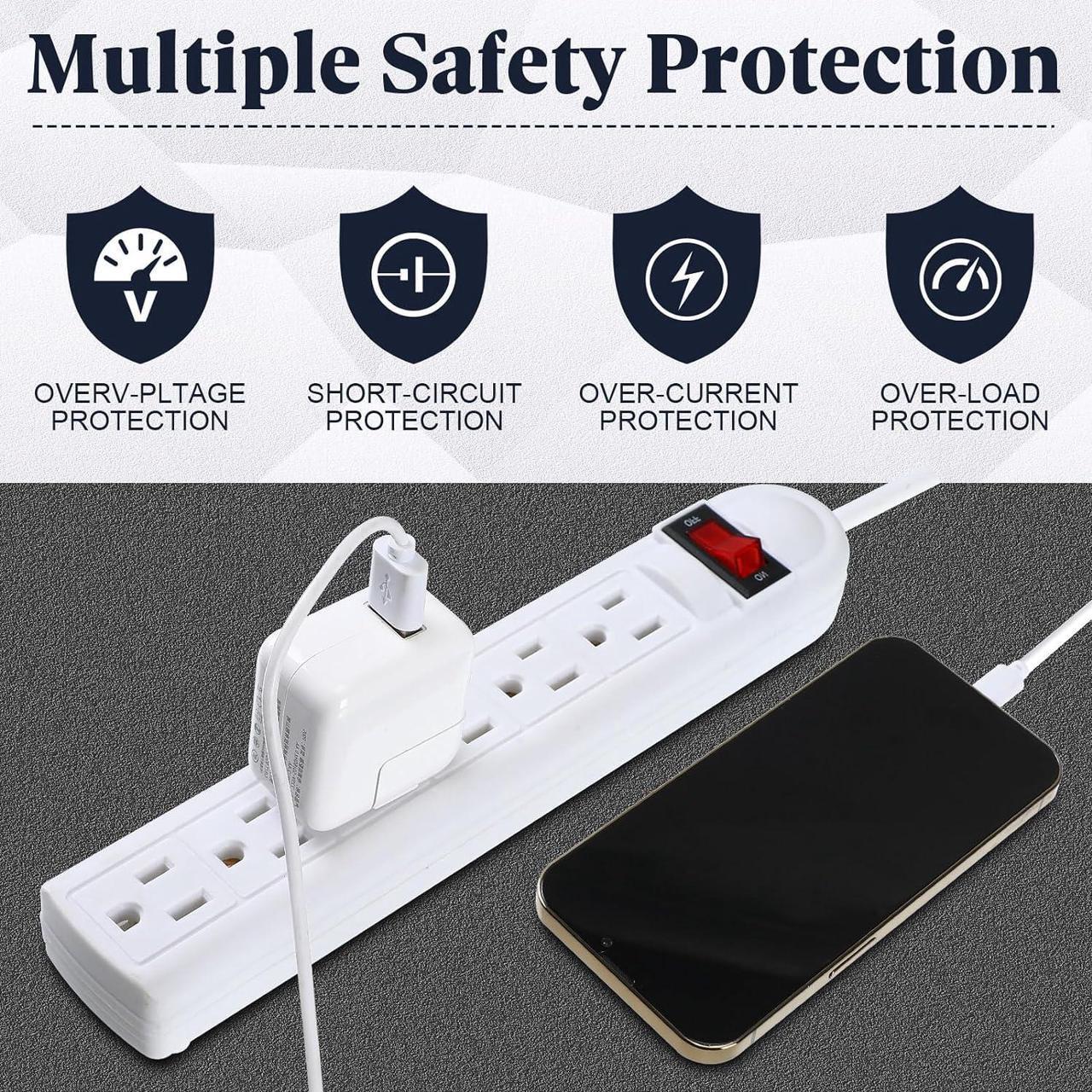 Alt view image 3 of 7 - 3 Pack 6 Outlet Power Strip Surge Protector 4 ft Flat Plug Surge Protector Power Strip Profile Flat Plug Overload Surge Protection for Home Office (White)
