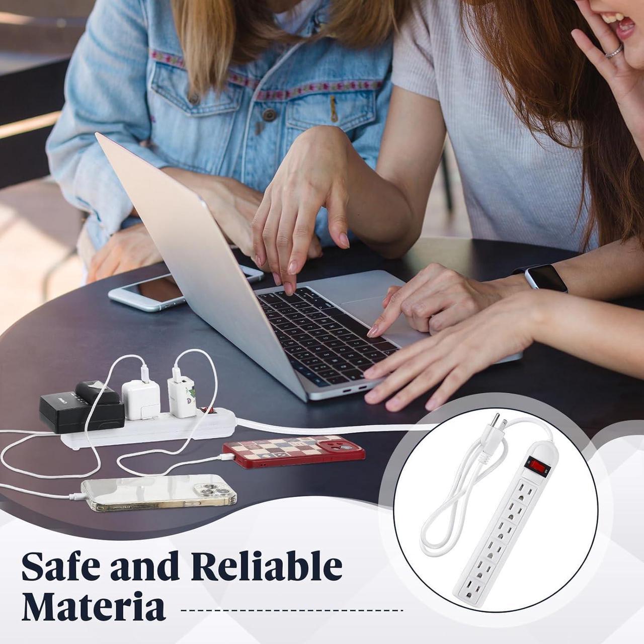 Alt view image 4 of 7 - 3 Pack 6 Outlet Power Strip Surge Protector 4 ft Flat Plug Surge Protector Power Strip Profile Flat Plug Overload Surge Protection for Home Office (White)