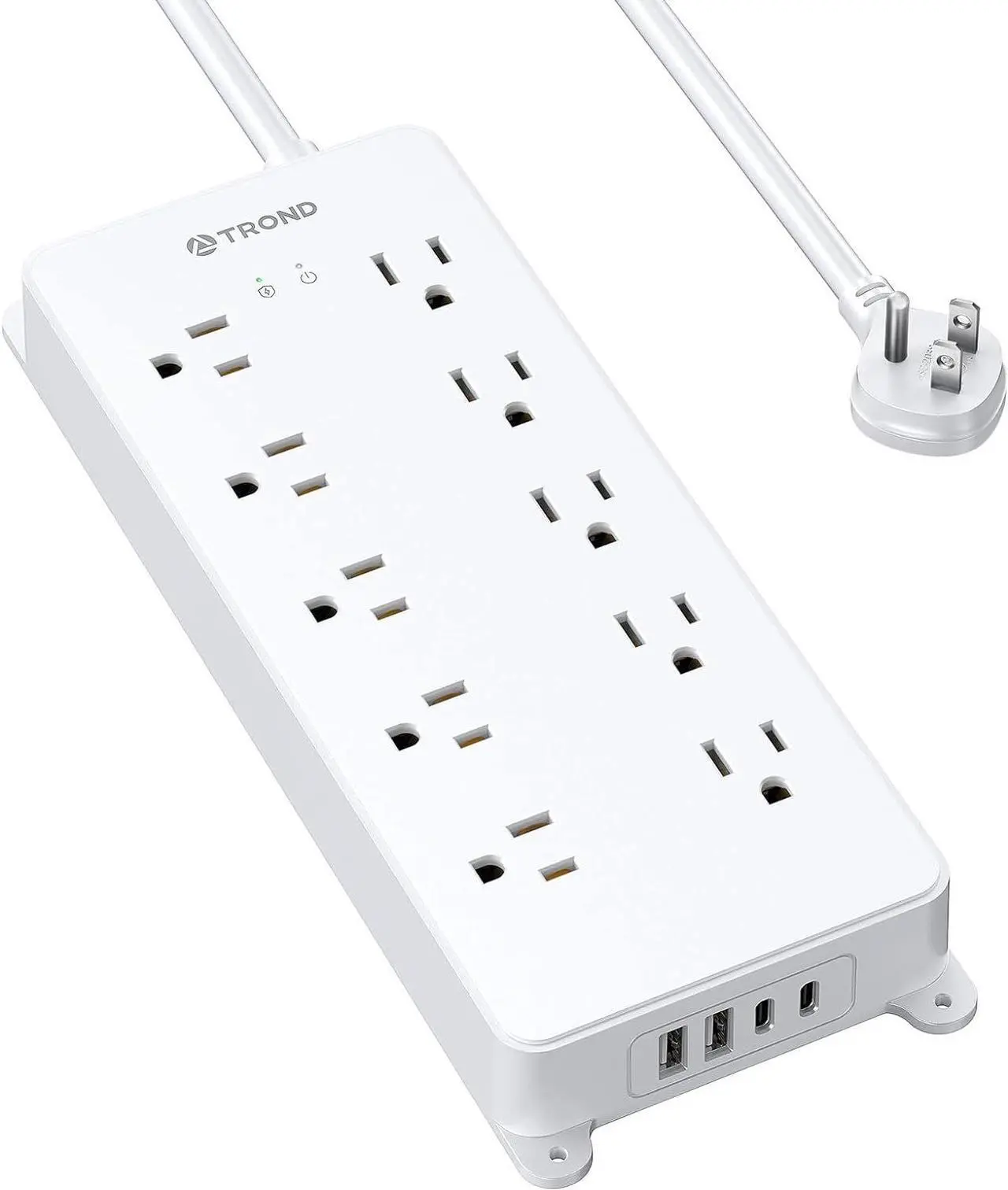 Main image of TROND Surge Protector Power Strip, 4000J, ETL Listed, 10 Widely Spaced Outlets, 2 USB C and 2 USB A Ports, Flat Plug 5ft Extension Cord, Wall Mountable, Under Desk Power Strip for Home Office, White