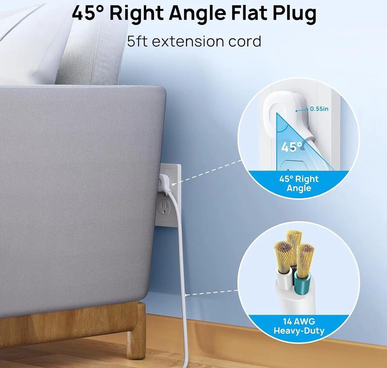 Alt view image 5 of 7 - TROND Surge Protector Power Strip, 4000J, ETL Listed, 10 Widely Spaced Outlets, 2 USB C and 2 USB A Ports, Flat Plug 5ft Extension Cord, Wall Mountable, Under Desk Power Strip for Home Office, White