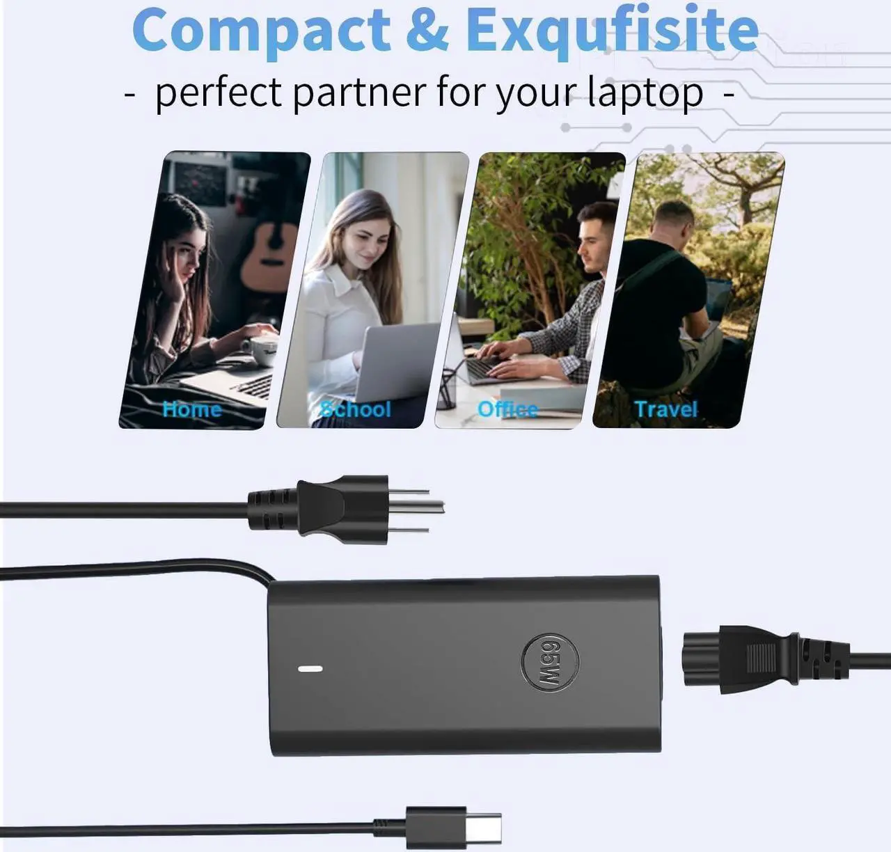 Alt view image 7 of 7 - New Slim 65W USB C Laptop Charger for Dell Latitude 5540 5440 7440 5450 e5430 5430 5530 7430 3450 5550 5350 7450 5420 7420 5520 e5440 2in1,XPS 13,Chromebook 3100 65W Watt Type C AC Power Adapter Cord
