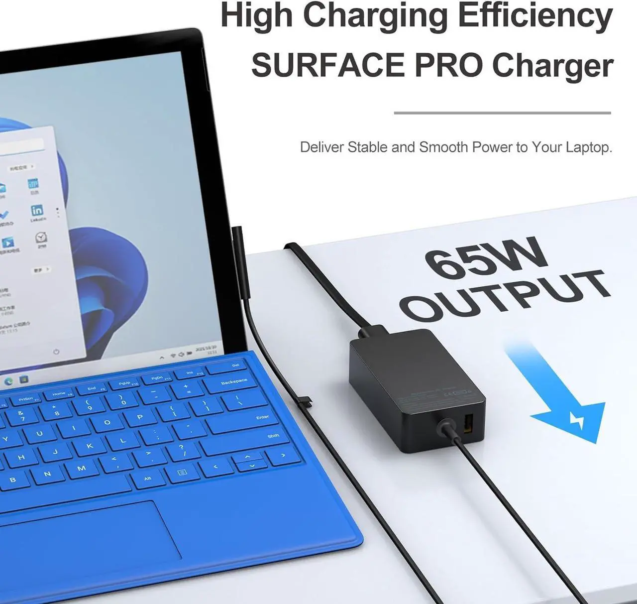 Alt view image 2 of 7 - 65W Surface Pro Laptop Charger- Surface Pro Charger for Windows Surface Laptop 6 5 4 3 2 1  Surface Pro10 9 8 7+ 7 6 5 4 3 X Surface Book3 2 1 Surface Go Tablet Support 44W 36W 10FT