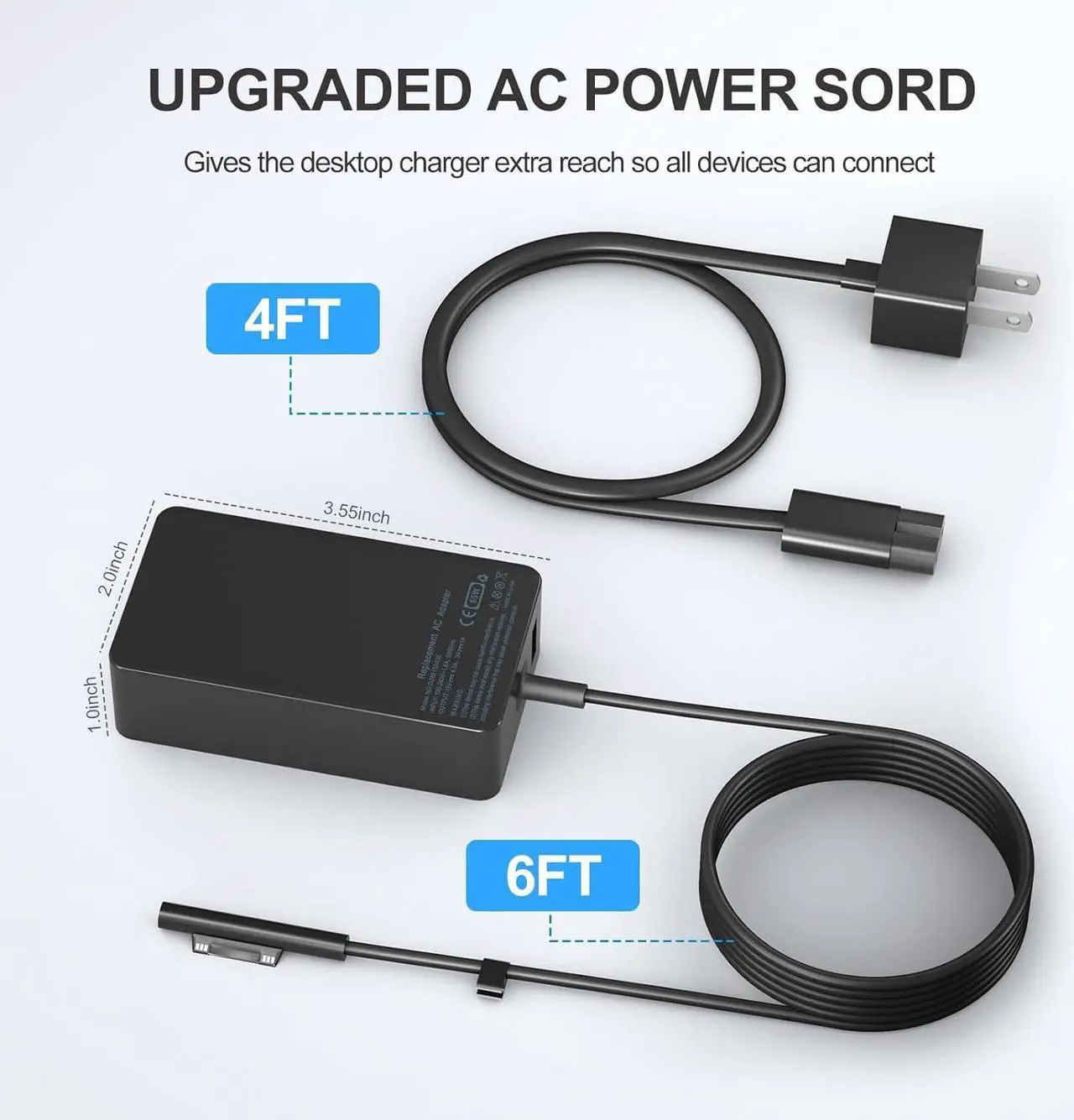 Alt view image 5 of 7 - 65W Surface Pro Laptop Charger- Surface Pro Charger for Windows Surface Laptop 6 5 4 3 2 1  Surface Pro10 9 8 7+ 7 6 5 4 3 X Surface Book3 2 1 Surface Go Tablet Support 44W 36W 10FT