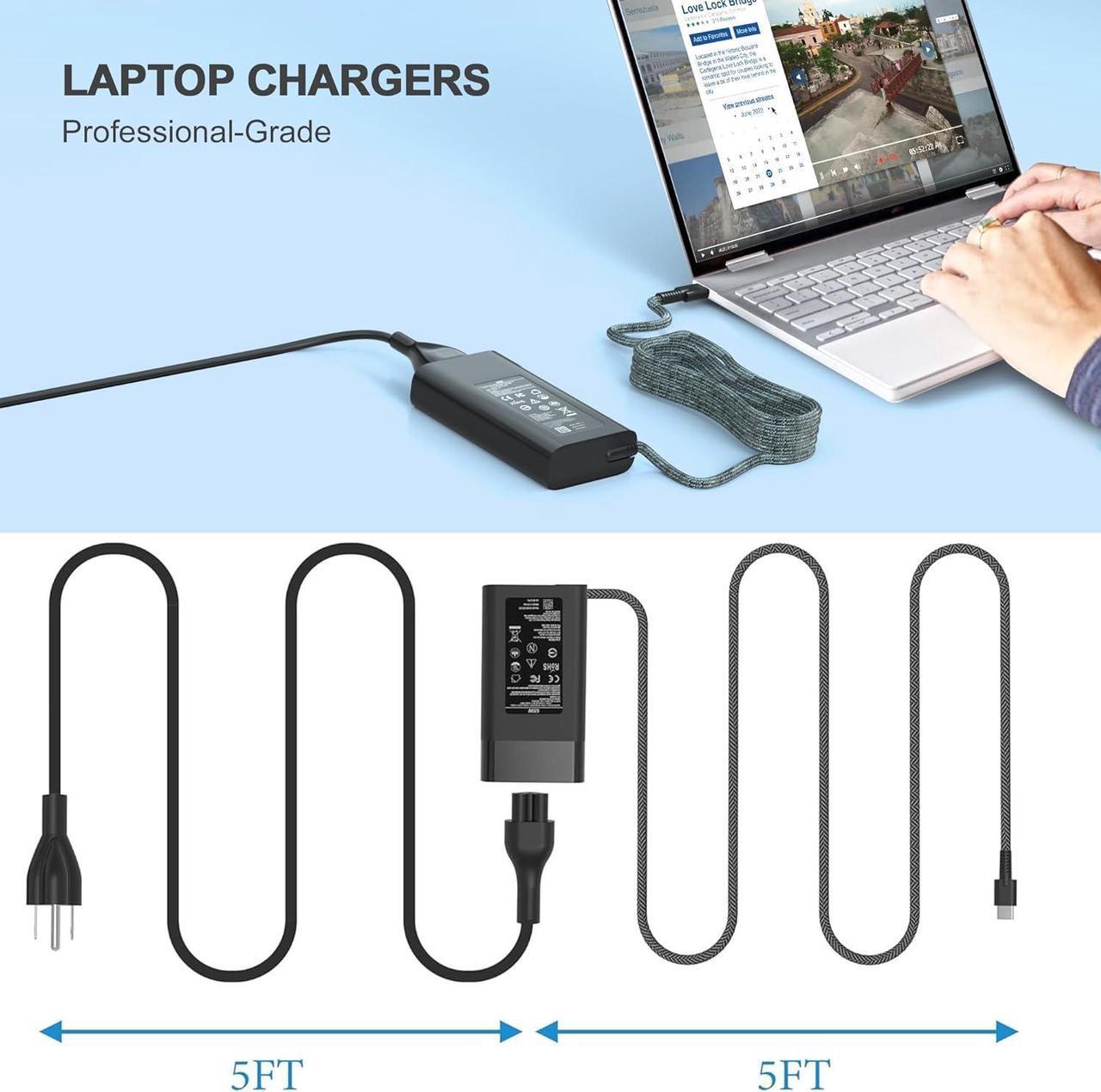 Alt view image 6 of 7 - 65W USB-C Charger for HP EliteBook 830 835 840 845 860 865 640 650 1040 G8/G9/G10/G11 & ProBook 440 445 450 455 460 465 G8/G9/G10/G11 - Fast Charging Power Adapter for HP Envy x360 15 & More Laptops