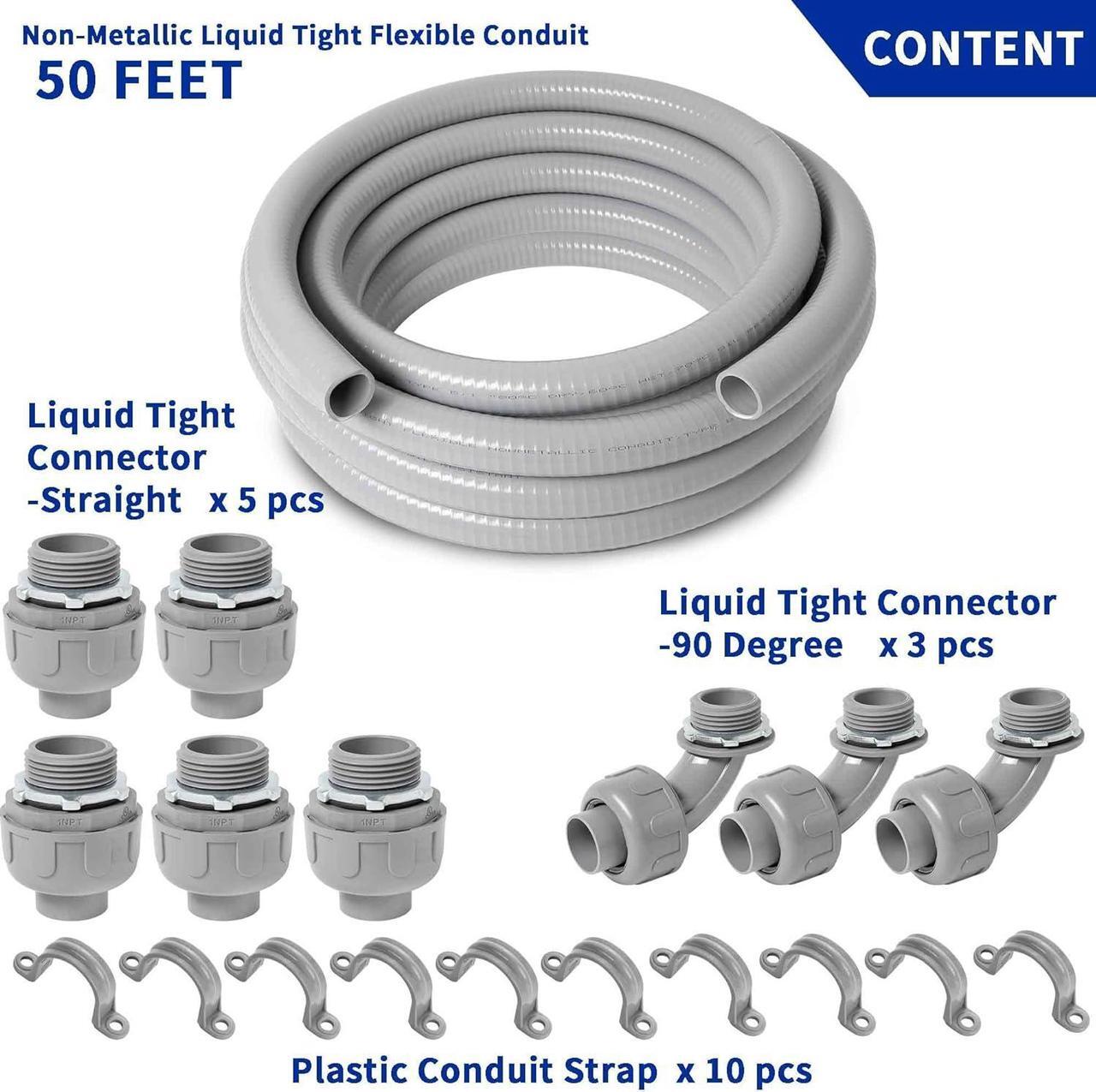 Alt view image 5 of 7 - (1 inch Dia * 50 Feet) Yariwiz Flexible Electrical Conduit Liquid Tight PVC Conduit Kit with 5 PCS Coupling, 3 PCS Elbow and 10 PCS Strap, Sealtight Seal Flex Liquidtight Outdoor Non Metallic Grey