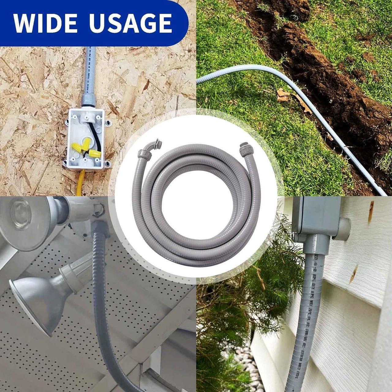 Alt view image 6 of 7 - (1 inch Dia * 50 Feet) Yariwiz Flexible Electrical Conduit Liquid Tight PVC Conduit Kit with 5 PCS Coupling, 3 PCS Elbow and 10 PCS Strap, Sealtight Seal Flex Liquidtight Outdoor Non Metallic Grey