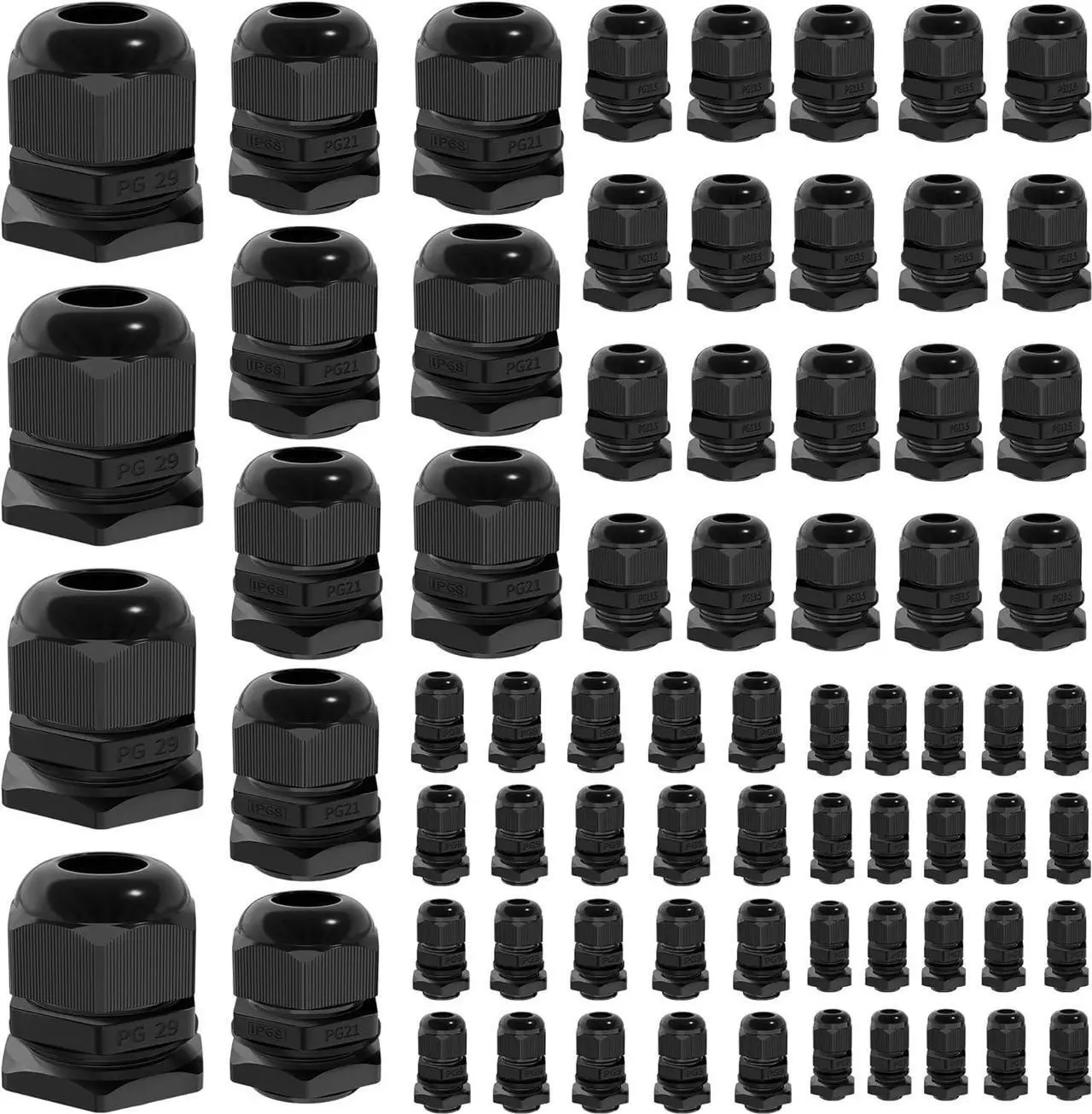 Main image of Joinfworld 72pcs Cable Glands Kit Waterproof Strain Relief Cord Connector Grip Weatherproof Cable Pass Through PG7 1/4" 1/2" 3/4" 1" NPT Wire Grommet
