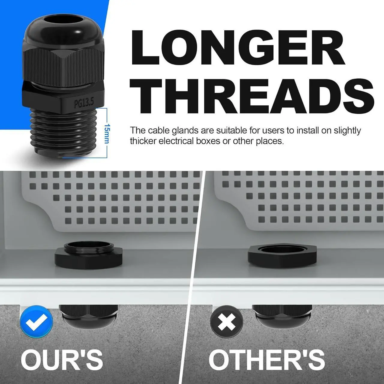 Alt view image 2 of 6 - Joinfworld 72pcs Cable Glands Kit Waterproof Strain Relief Cord Connector Grip Weatherproof Cable Pass Through PG7 1/4" 1/2" 3/4" 1" NPT Wire Grommet