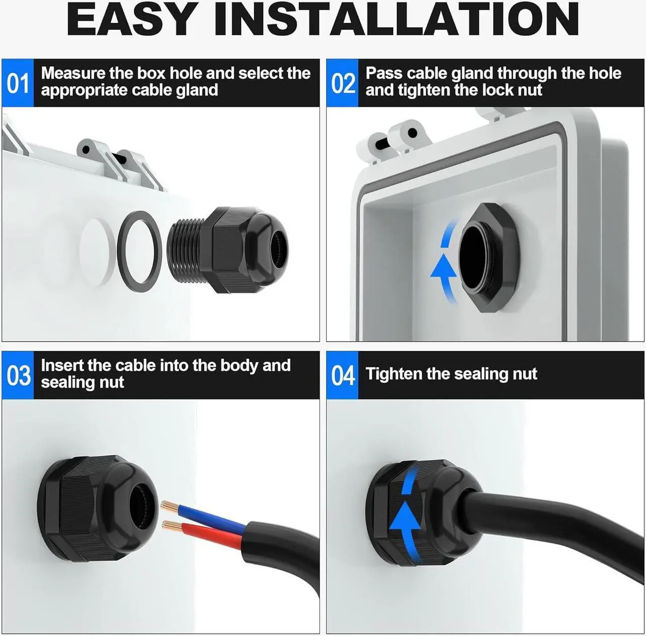 Alt view image 5 of 6 - Joinfworld 72pcs Cable Glands Kit Waterproof Strain Relief Cord Connector Grip Weatherproof Cable Pass Through PG7 1/4" 1/2" 3/4" 1" NPT Wire Grommet