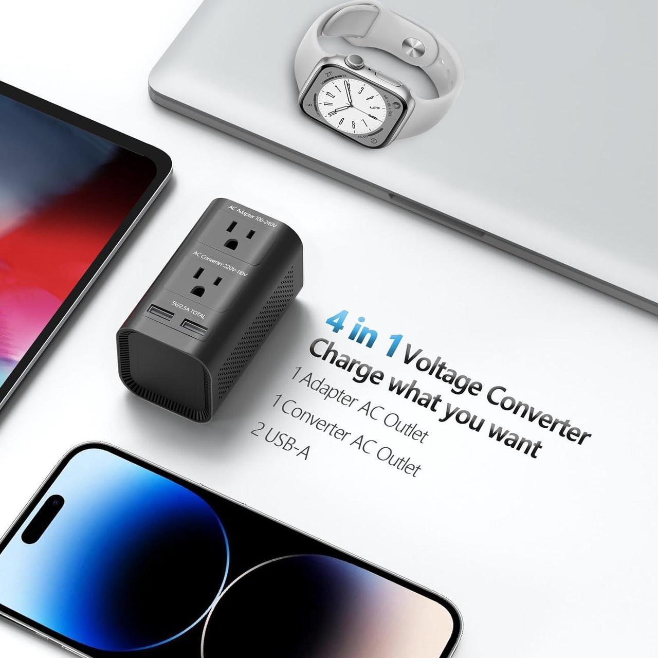 Alt view image 7 of 7 - 220V to 110V Voltage Converter US to Europe, Universal European Travel Plug Adapter Power Coverter with 2 USB Ports and EU/UK/AU/US International Outlet Adapter
