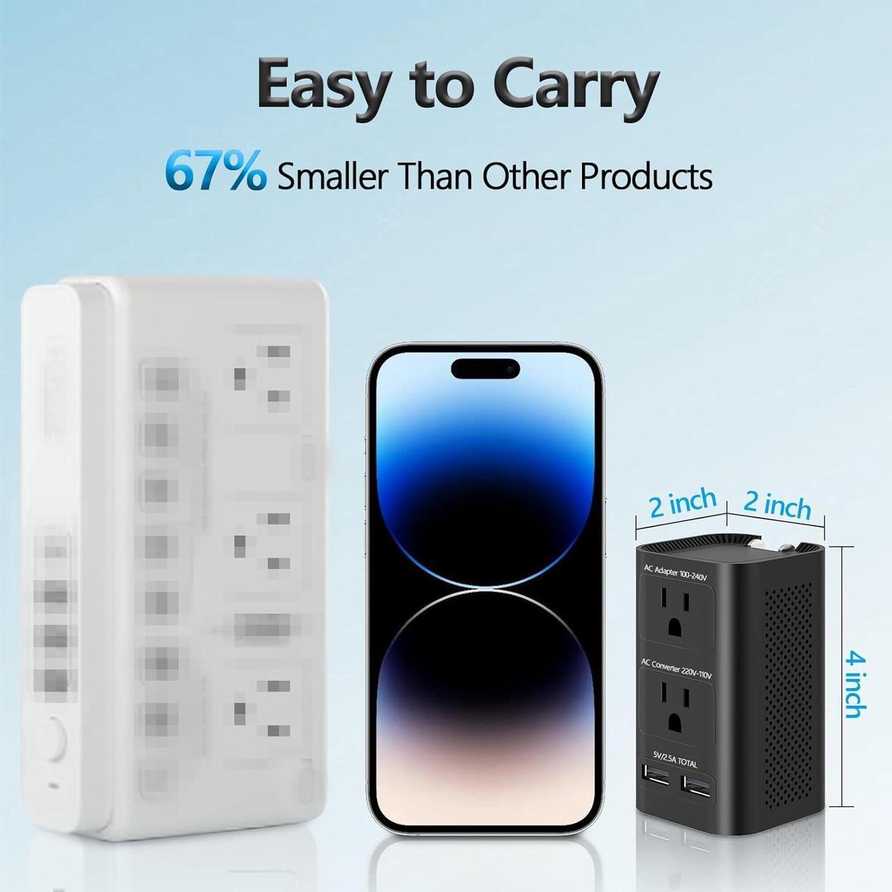 Alt view image 4 of 7 - 220V to 110V Voltage Converter US to Europe, Universal European Travel Plug Adapter Power Coverter with 2 USB Ports and EU/UK/AU/US International Outlet Adapter