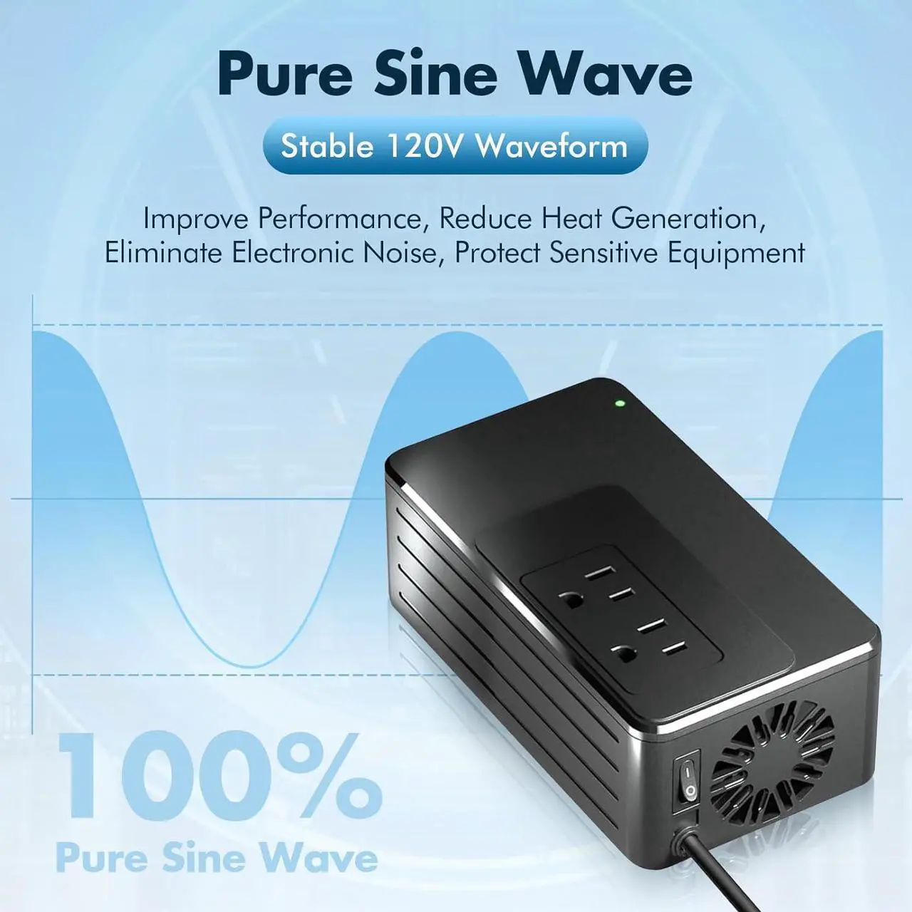 Alt view image 2 of 7 - 1200W Universal Travel Adapter Converter Step-Down 220V to 110V, 2 lbs Light Weight, Stable Pure Sine Wave, for Hair dryers, straighteners, Curling Irons, Coffee Makers (Black)