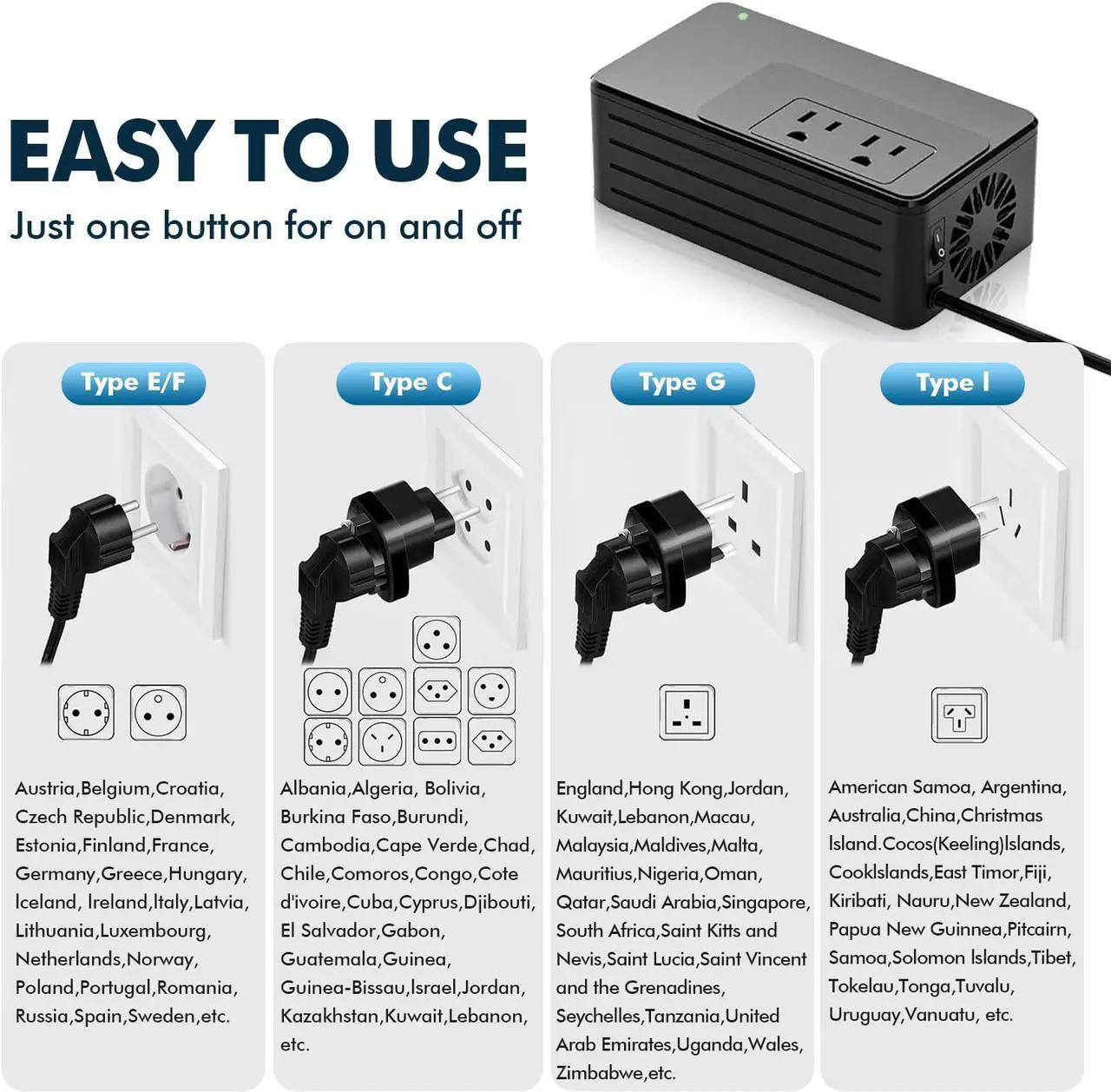 Alt view image 7 of 7 - 1200W Universal Travel Adapter Converter Step-Down 220V to 110V, 2 lbs Light Weight, Stable Pure Sine Wave, for Hair dryers, straighteners, Curling Irons, Coffee Makers (Black)
