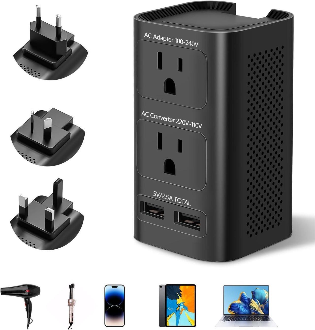 Main image of 220V to 110V Voltage Converter US to Europe, Universal European Travel Plug Adapter Power Coverter with 2 USB Ports and EU/UK/AU/US International Outlet Adapter