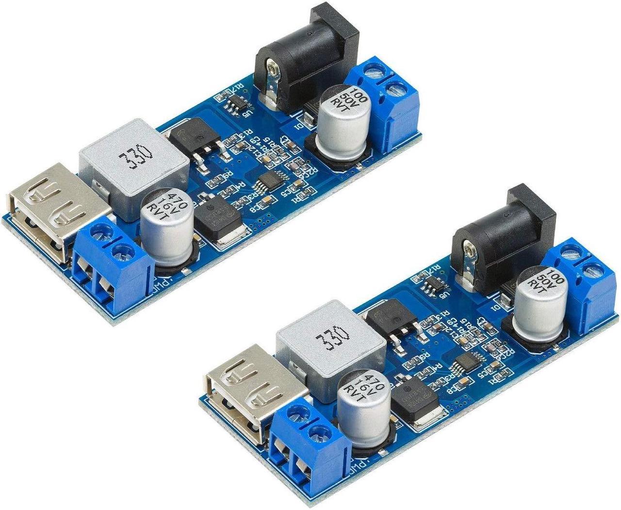 UCTRONICS DC 9V 12V 24V to DC 5V 5A Buck Converter Module, 9-36V Step Down to USB 5V Transformer Dual Output Voltage Regulator Board [2 Pack]