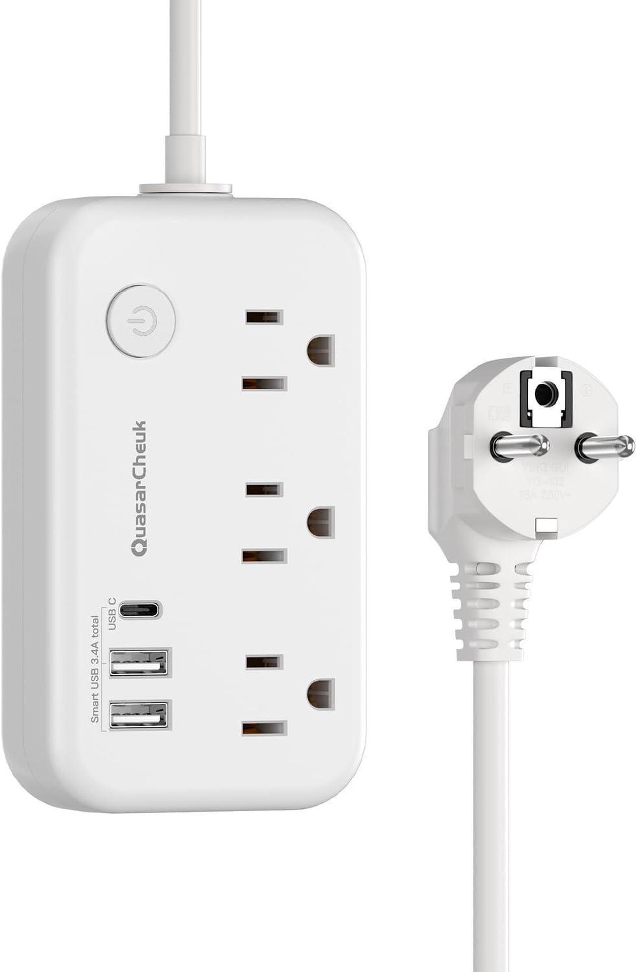 Main image of Type E F Plug Adapter, Germany France Travel Plug Adapter with 3 Outlets 3 USB PortsSchuko Plug Power Adaptor for US to Europe EU Spain Iceland Korea Greece Norway Russia German French, 4ft