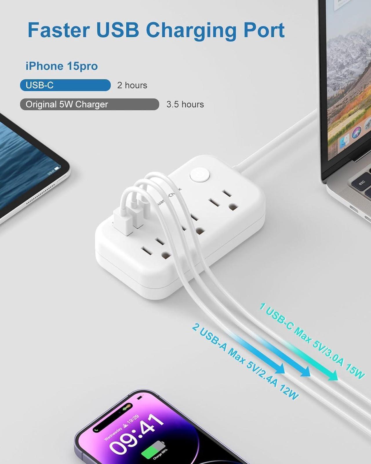 Alt view image 4 of 7 - Type E F Plug Adapter, Germany France Travel Plug Adapter with 3 Outlets 3 USB PortsSchuko Plug Power Adaptor for US to Europe EU Spain Iceland Korea Greece Norway Russia German French, 4ft