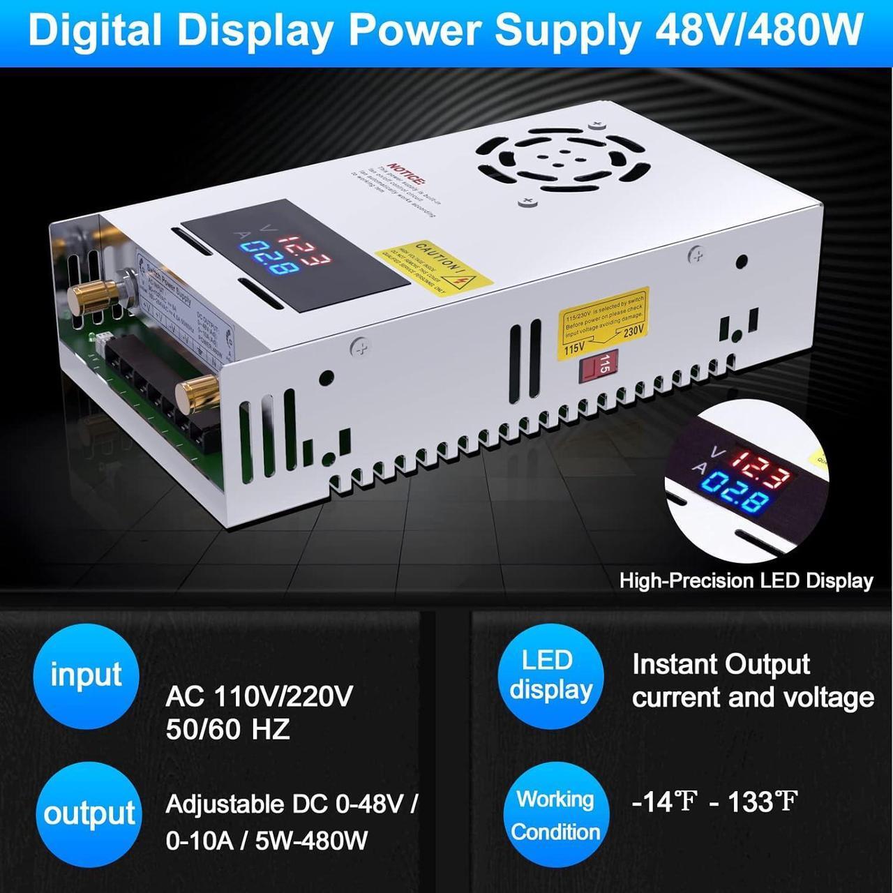 Alt view image 2 of 7 - New Version DC Converter Digital Display 110V, 48V Adjustable dc Power Supply 480W 10A,Variable Switch Transformer Regulated 5V 10V 12V 24V 48V Buck Converter for Car,CCTV Computer Lab.