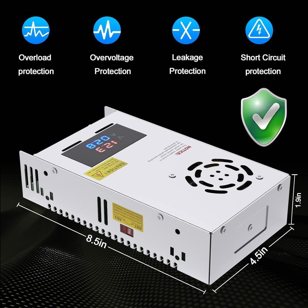 Alt view image 5 of 7 - New Version DC Converter Digital Display 110V, 48V Adjustable dc Power Supply 480W 10A,Variable Switch Transformer Regulated 5V 10V 12V 24V 48V Buck Converter for Car,CCTV Computer Lab.