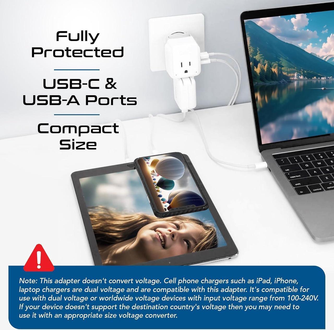 Alt view image 3 of 7 - European Plug Travel Adapter Set 20W PD & QC Safe Dual USB & USB-C - 2 USA Socket - Compact - Use in Germany France Italy UK - Includes Type E/F Type C Type G SWadAPt Attachments