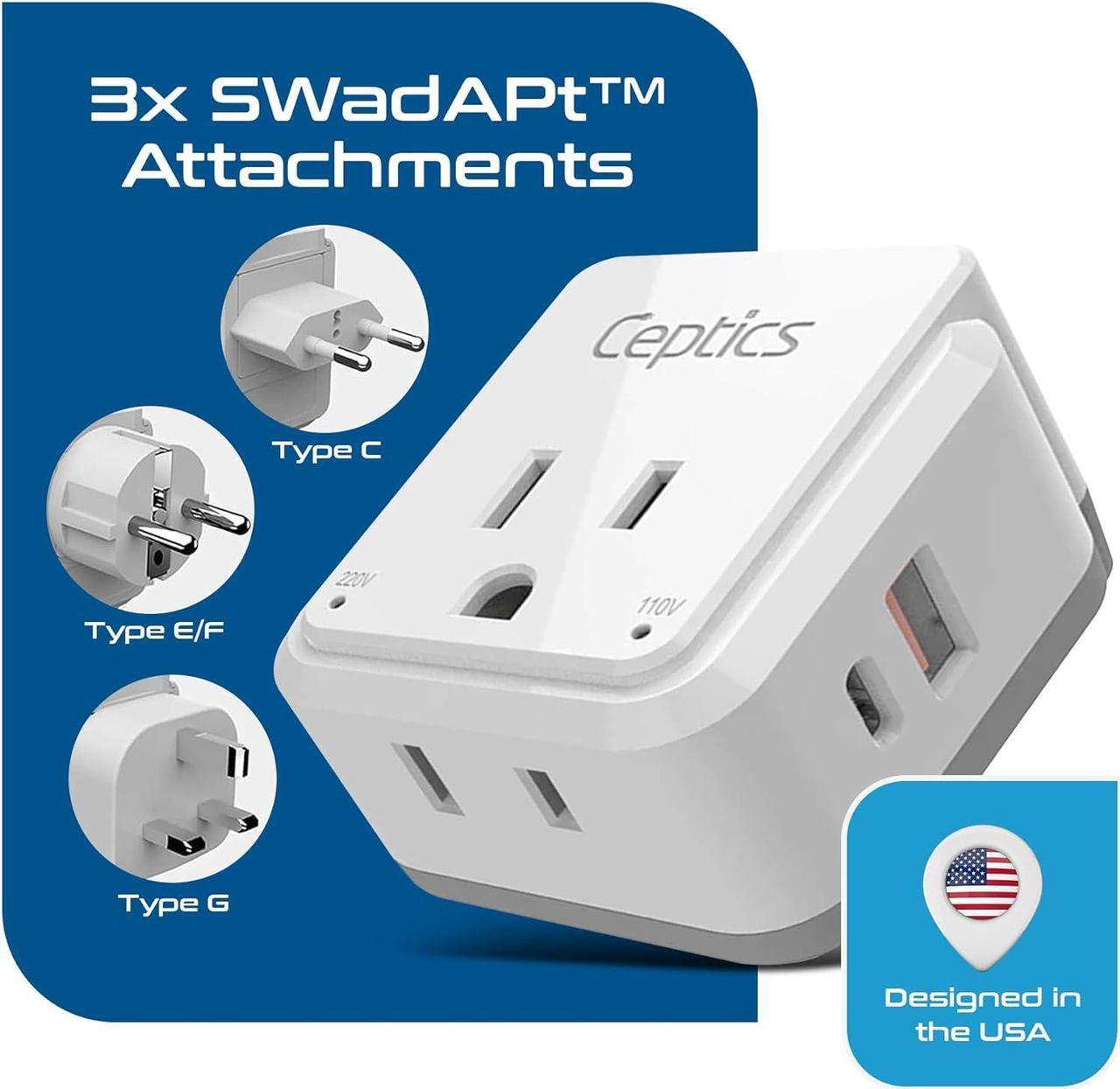 Alt view image 4 of 7 - European Plug Travel Adapter Set 20W PD & QC Safe Dual USB & USB-C - 2 USA Socket - Compact - Use in Germany France Italy UK - Includes Type E/F Type C Type G SWadAPt Attachments