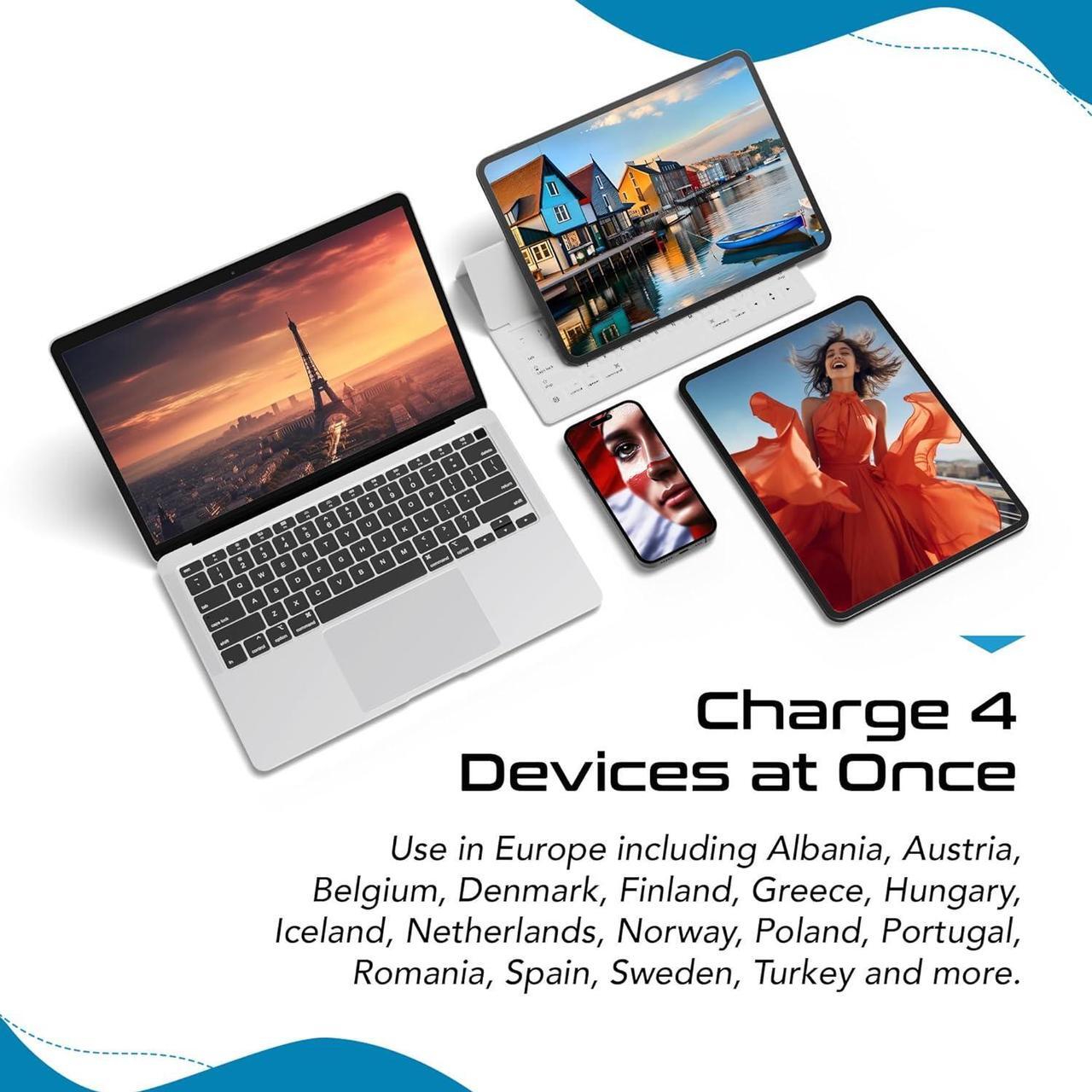 Alt view image 7 of 7 - European Plug Travel Adapter Set 20W PD & QC Safe Dual USB & USB-C - 2 USA Socket - Compact - Use in Germany France Italy UK - Includes Type E/F Type C Type G SWadAPt Attachments
