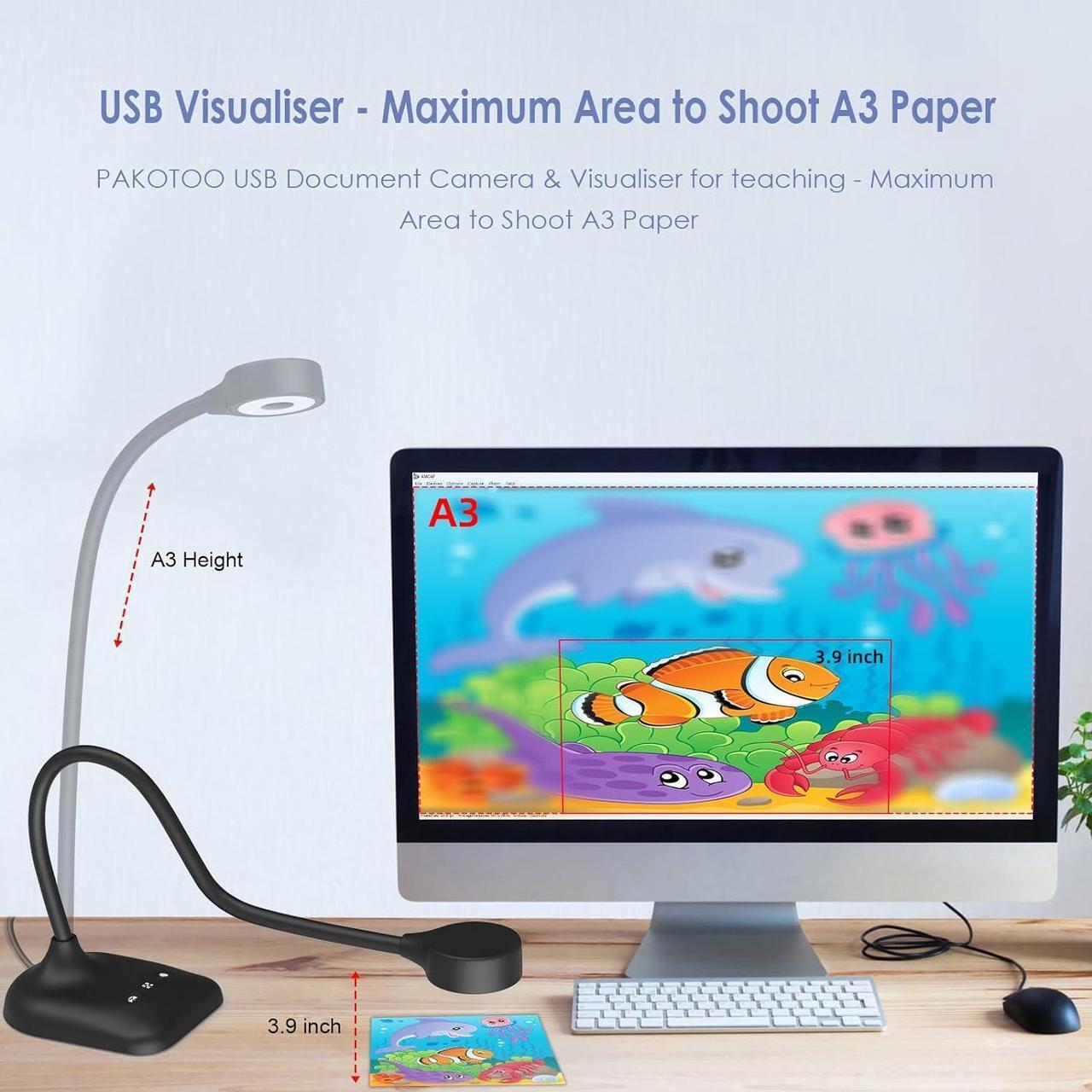 Alt view image 6 of 7 - USB Document Camera for Teachers, Webcam/Doc Camera for Classroom with A3 Format, 3-Level LED Lights, Image Invert, Fold, Dual mic for Mac OS, Windows, Zoom, OBS Work with Distance Learning