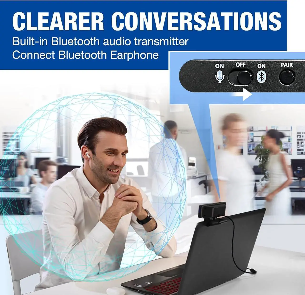Alt view image 2 of 7 - Webcam with Headset and Microphone, Webcam with Wireless Headset, 1080P Webcam with Privacy Cover, Plug and Play Web Camera for desktop Computer Zoom Meetings, Audio Bluetooth only for Headset