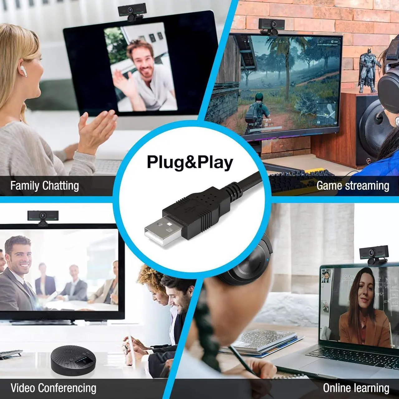Alt view image 7 of 7 - Webcam with Headset and Microphone, Webcam with Wireless Headset, 1080P Webcam with Privacy Cover, Plug and Play Web Camera for desktop Computer Zoom Meetings, Audio Bluetooth only for Headset