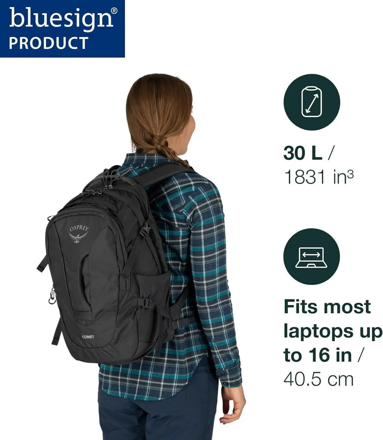 Alt view image 2 of 7 - Osprey Comet Laptop Backpack, Black