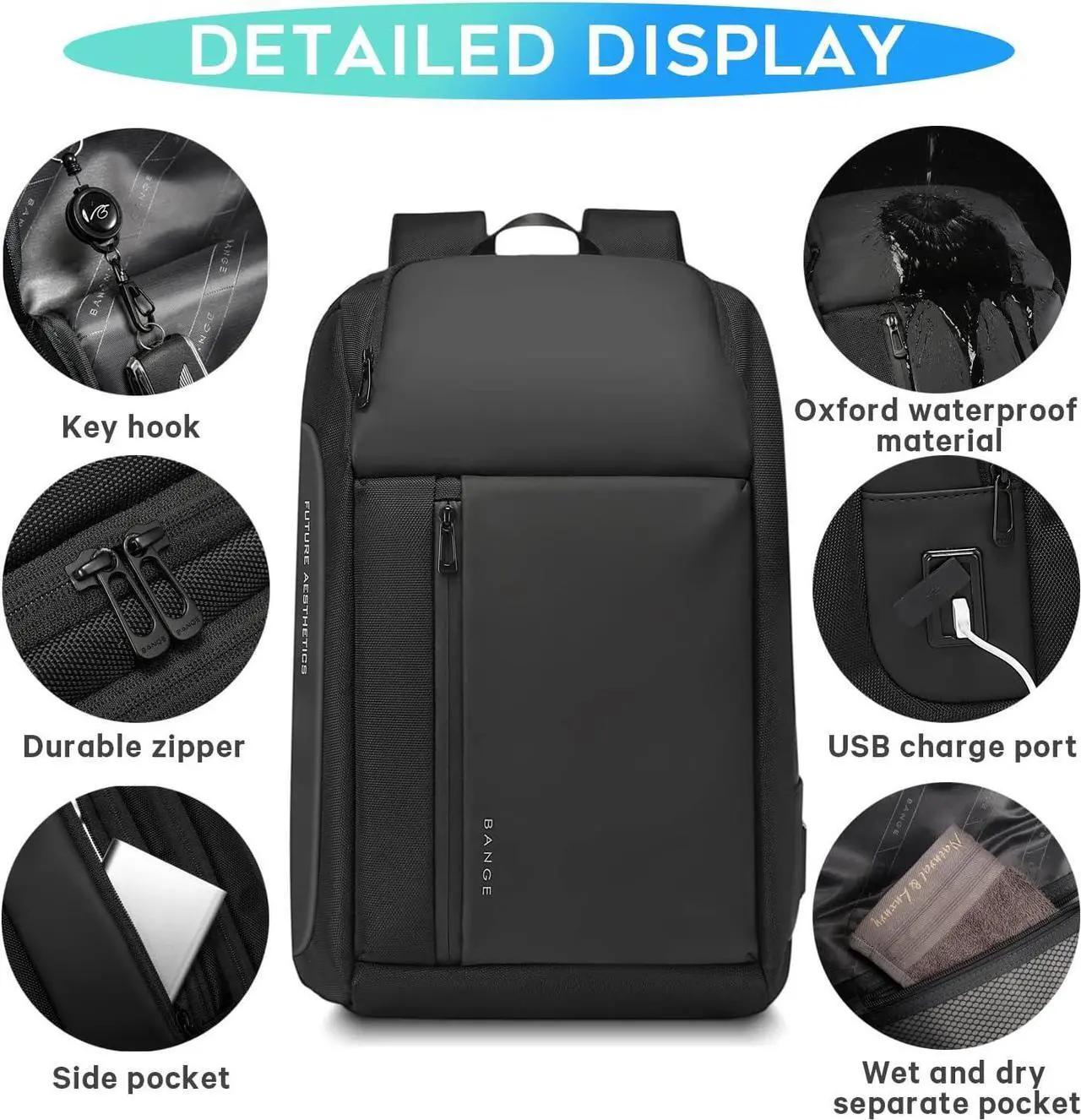 Alt view image 5 of 7 - BANGE Travel Backpacks, Overnight Laptop Carry-On Backpack for Airplanes, Waterproof 15.6 inch Laptop Backpack for Men and Women