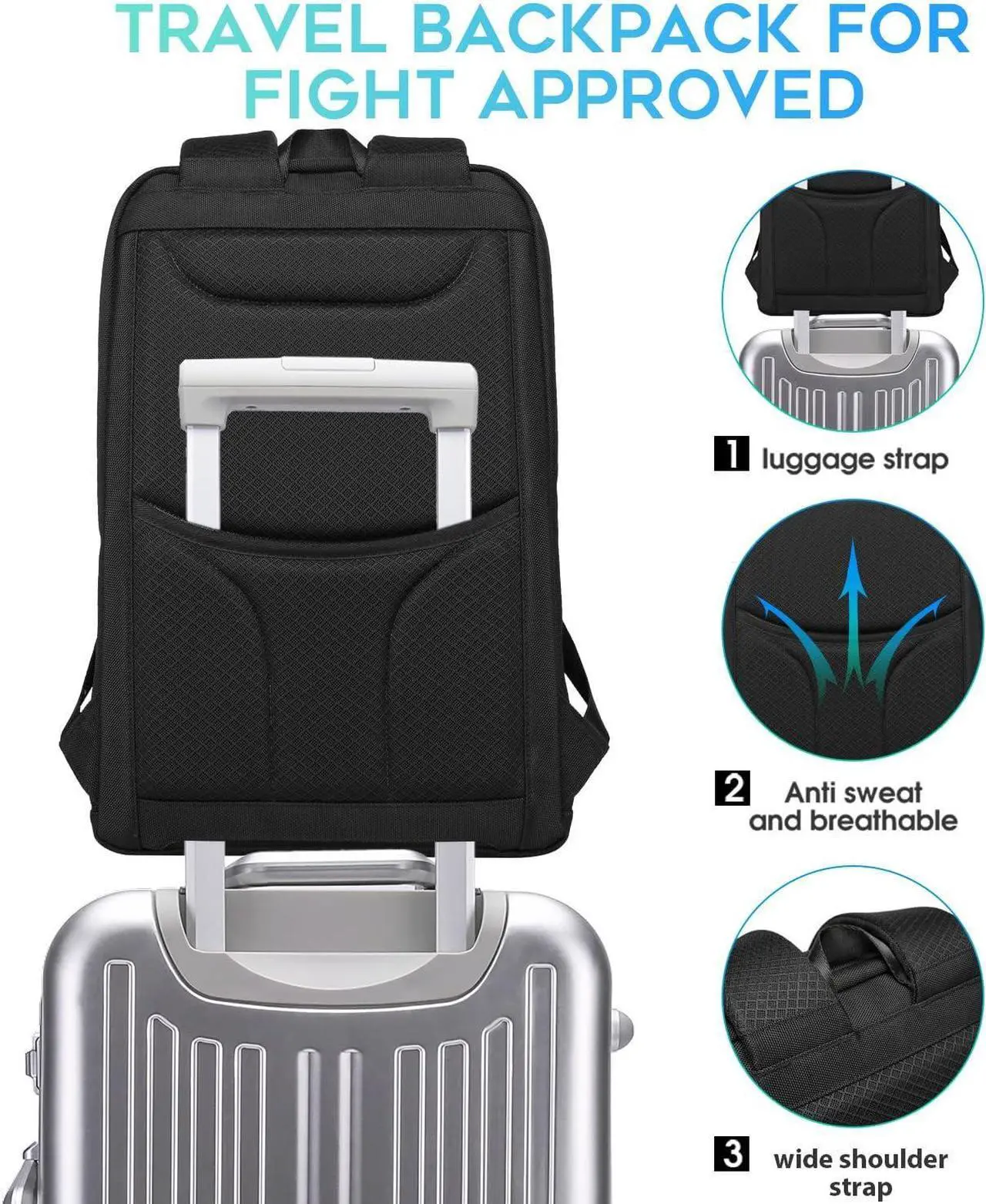 Alt view image 6 of 7 - BANGE Travel Backpacks, Overnight Laptop Carry-On Backpack for Airplanes, Waterproof 15.6 inch Laptop Backpack for Men and Women