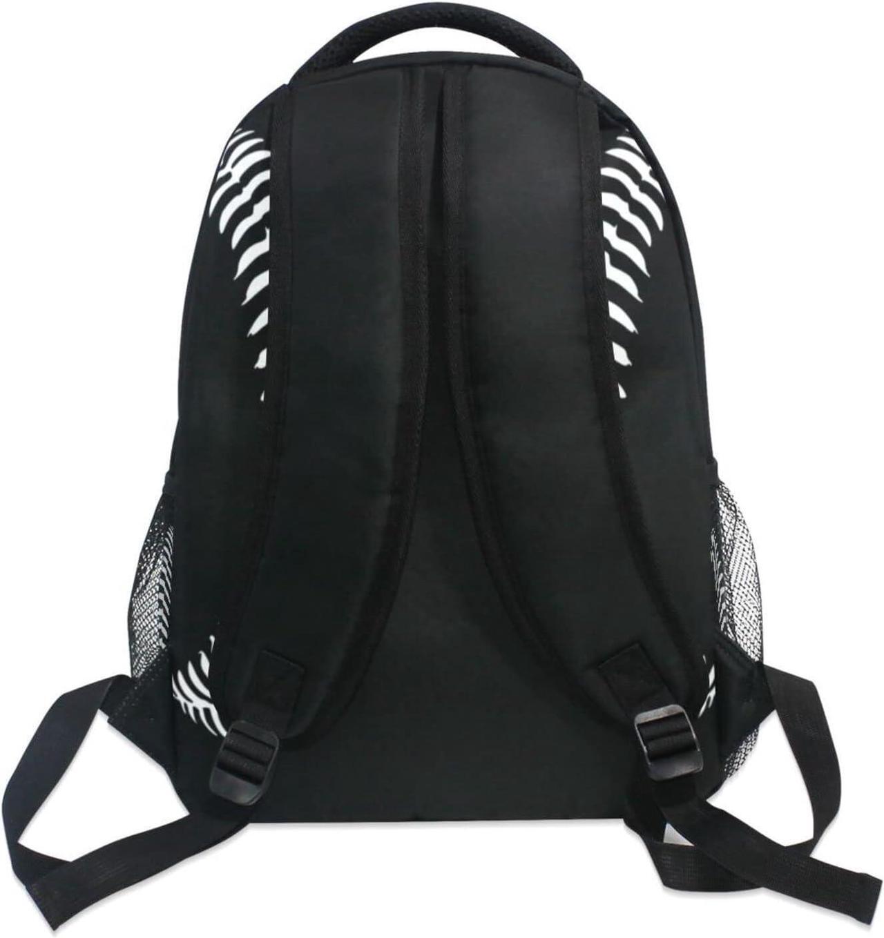 Alt view image 4 of 7 - Miaoquhe Black Baseball Backpacks School Bookbag for Kids Sport Softball Backpacks Laptop Shoulder Bag for Women Girls Men Boys School Casual Daypack for Travel Hiking Camping